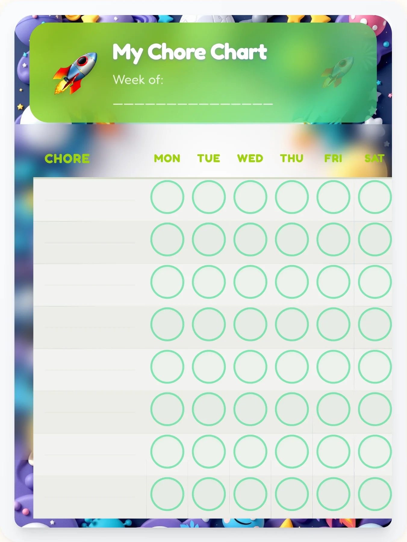 Noble Space Custom Chart - printable space chore chart