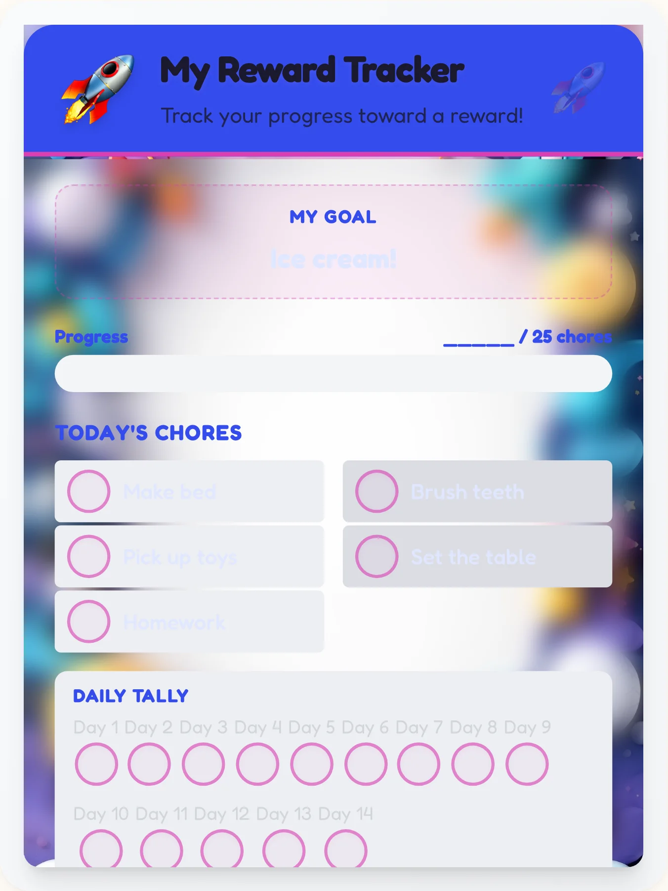 Natural Space Points Tracker - printable space chore chart