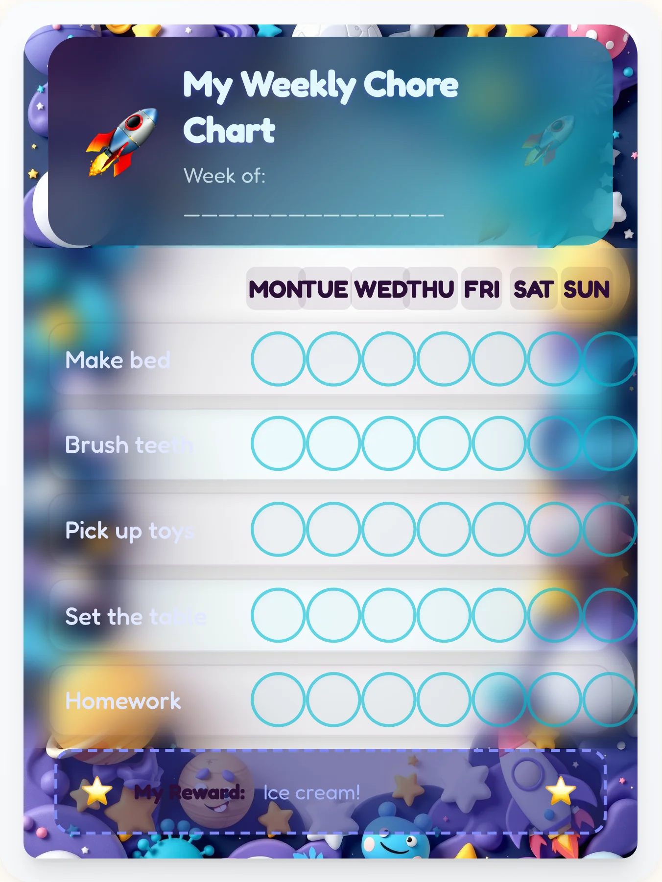 Deep Space Oil Chore Chart - printable space chore chart