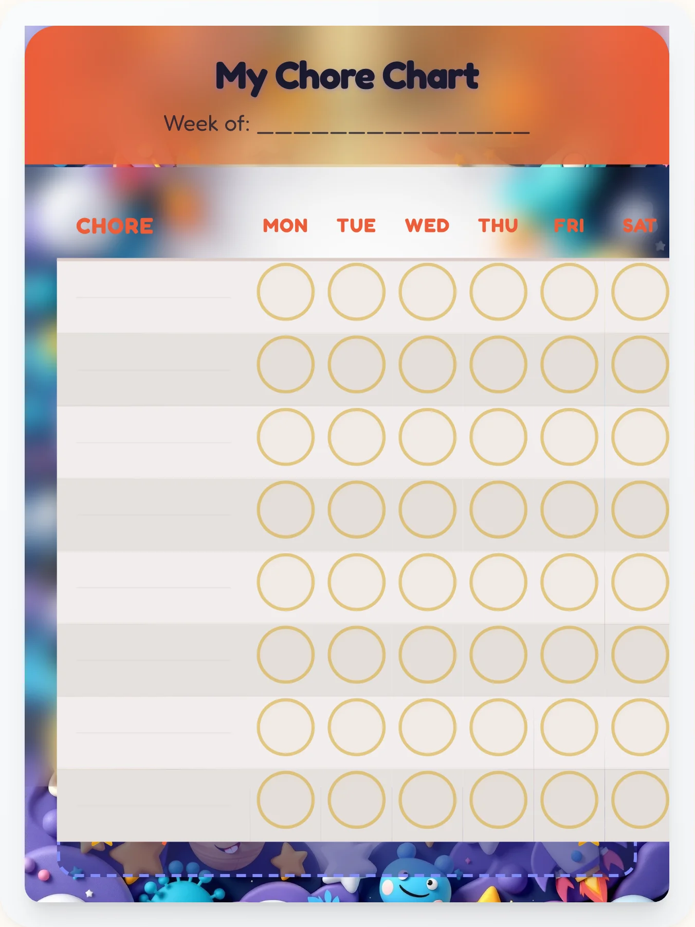 Cozy Space DIY Chart - printable space chore chart