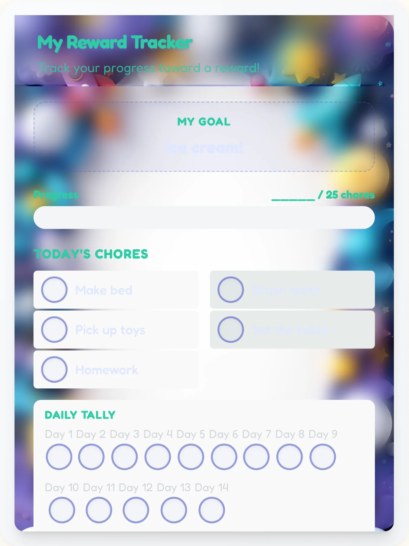 Enchanted Space Points Tracker - printable space chore chart