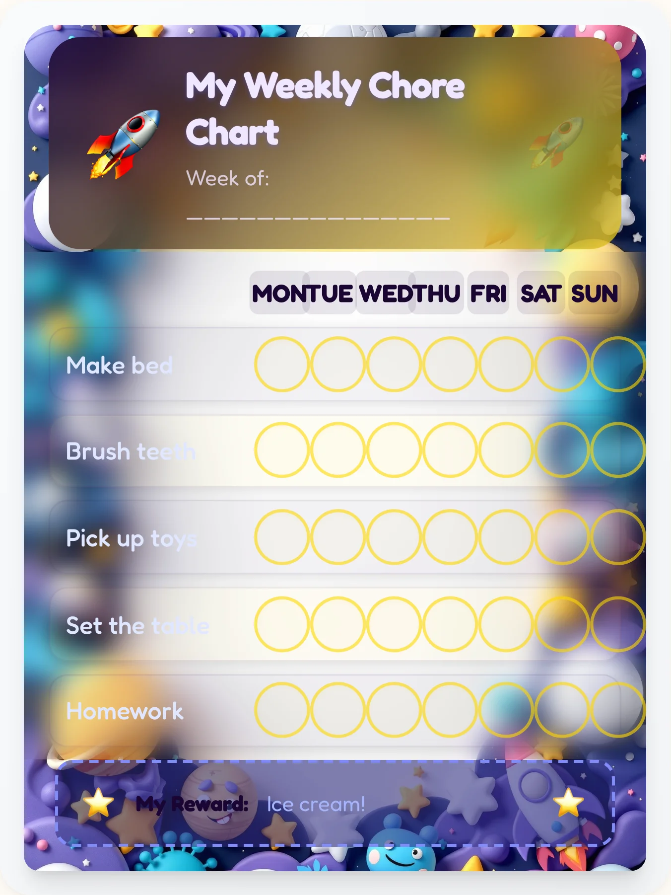 Nebula Wash Chore Chart - printable space chore chart