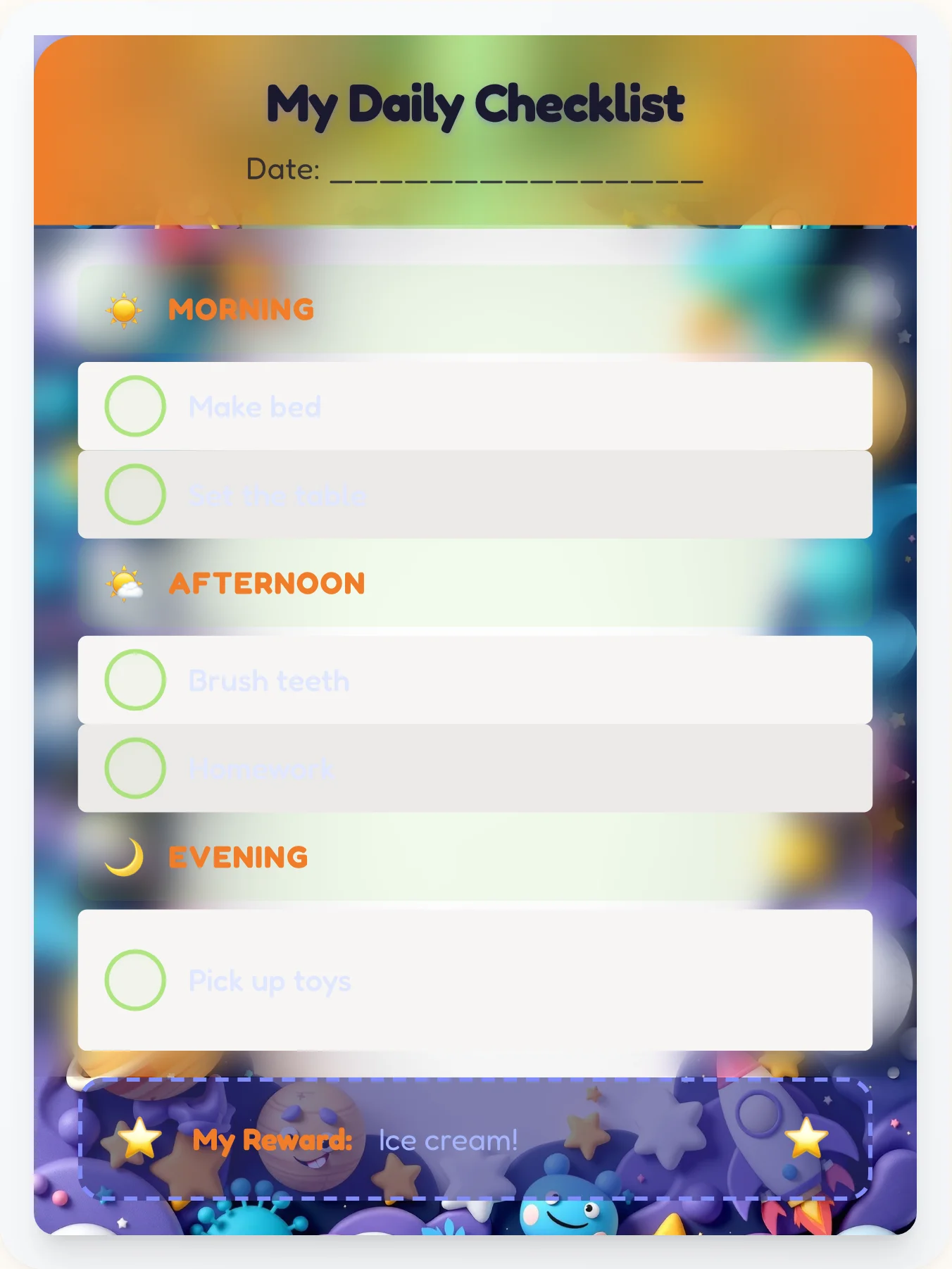 Fresh Space Checklist - printable space chore chart