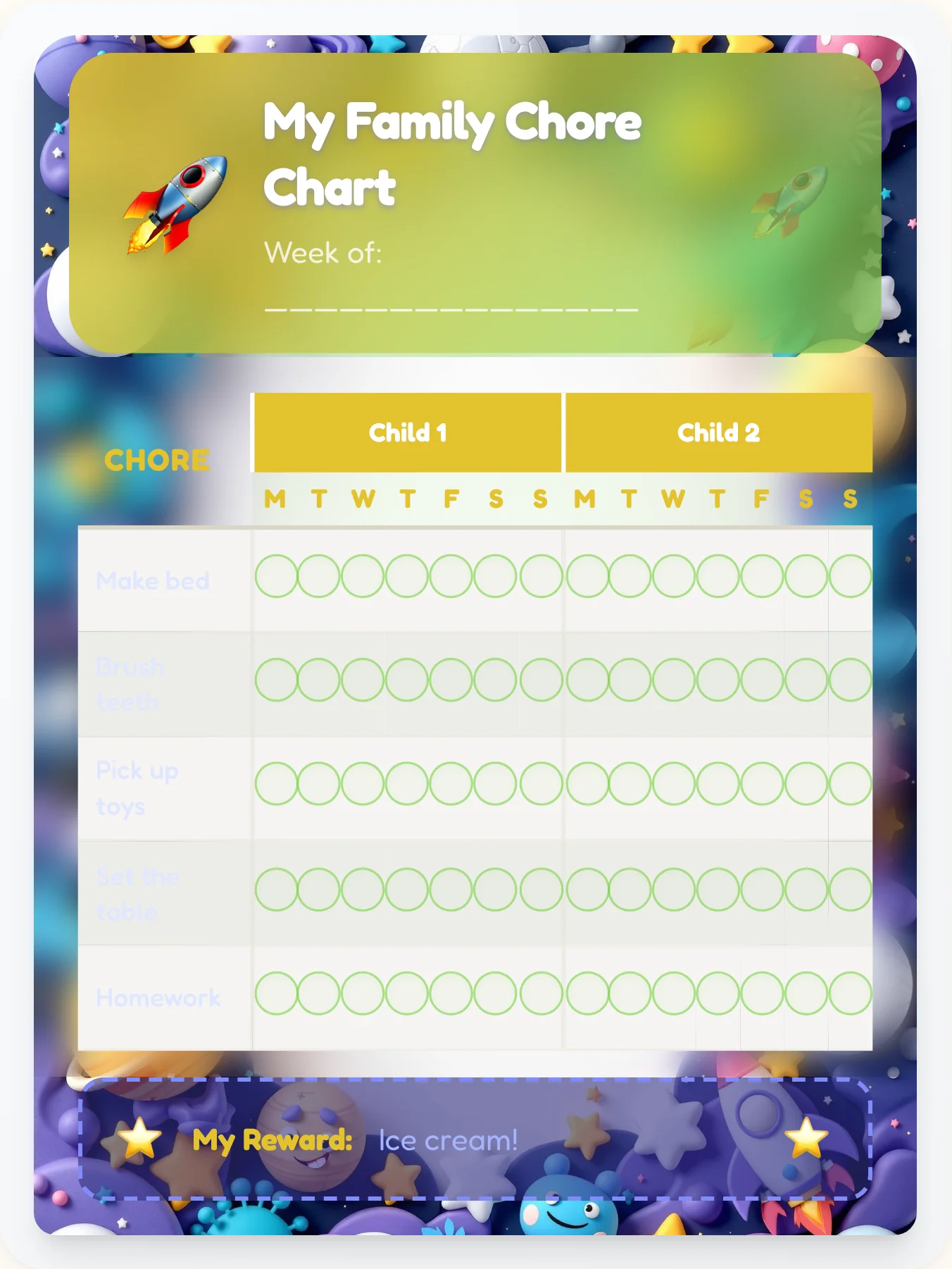 Jolly Space Sibling Board - printable space chore chart