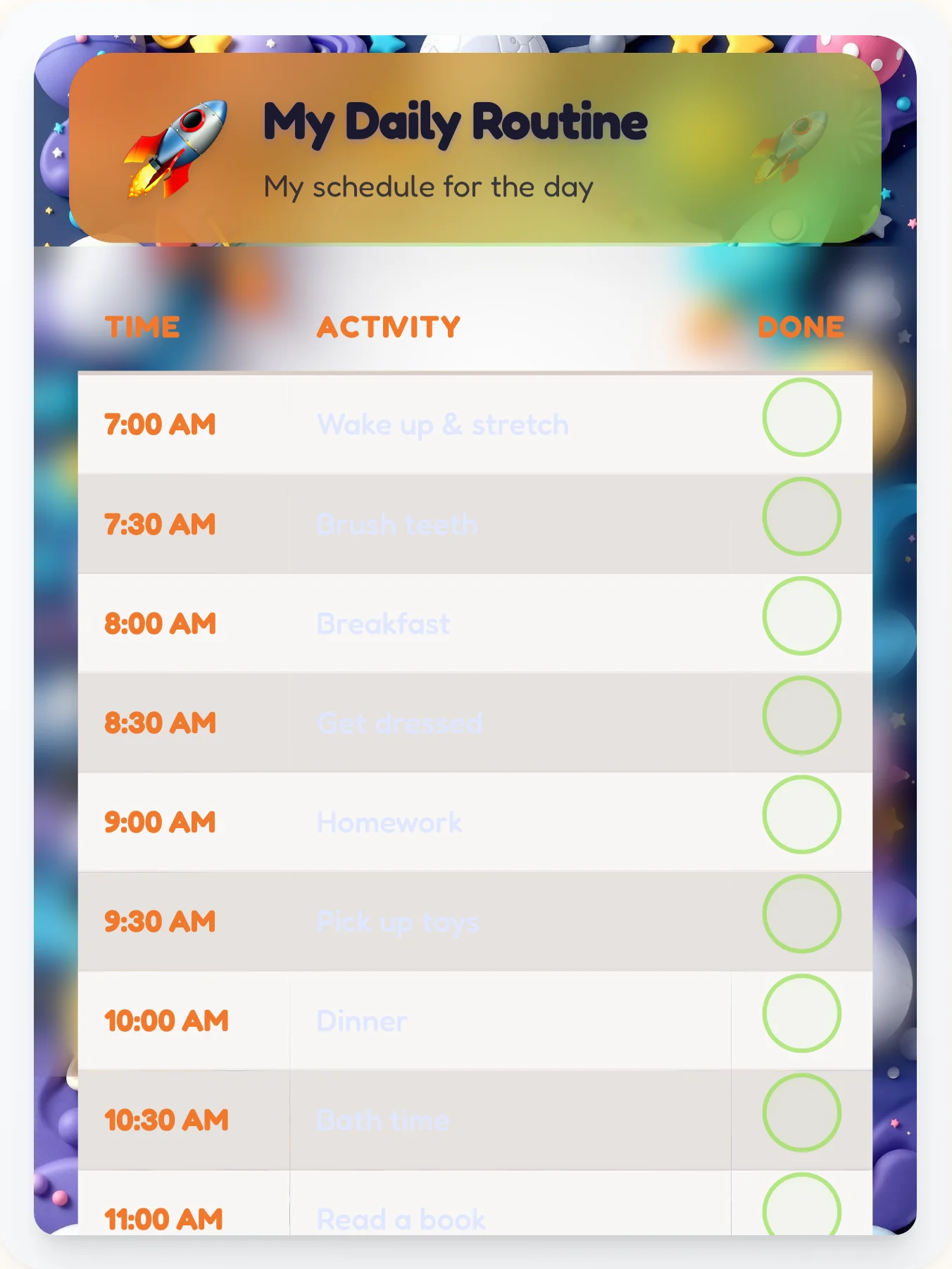 Dreamy Space Flow Chart - printable space chore chart