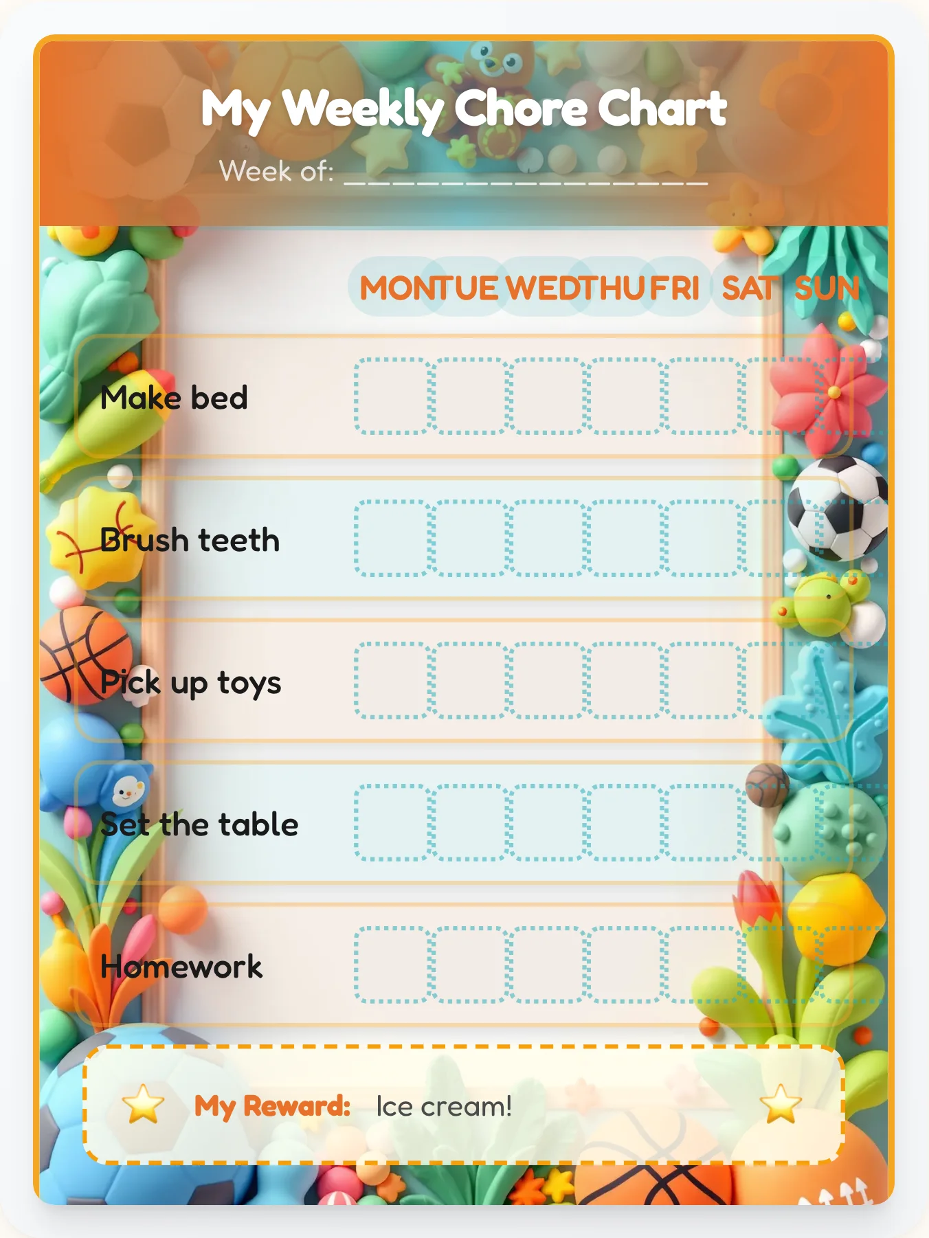 Clay Court Champions Chore Chart - printable sports chore chart