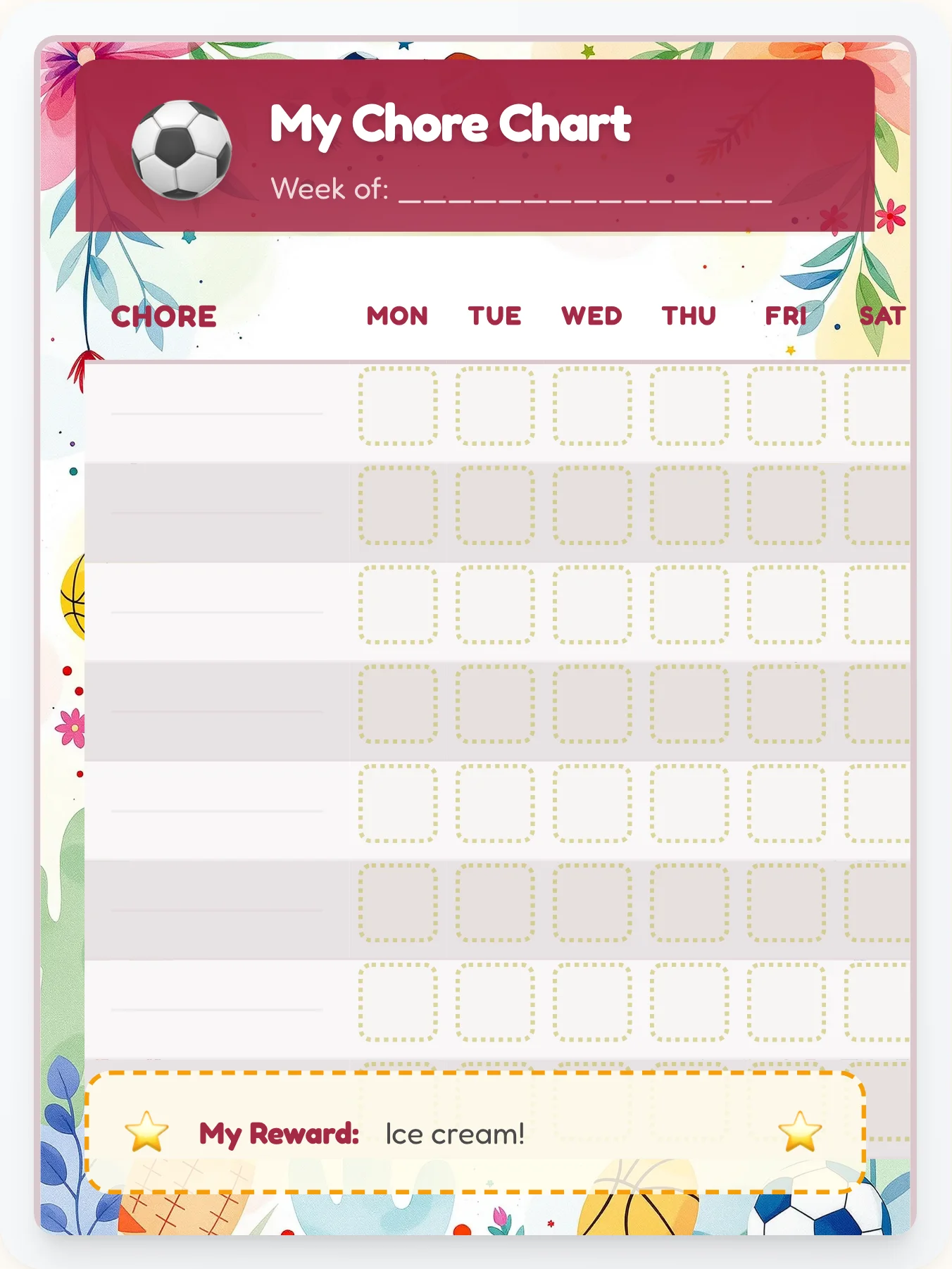 Frosty Sports Custom Chart - printable sports chore chart