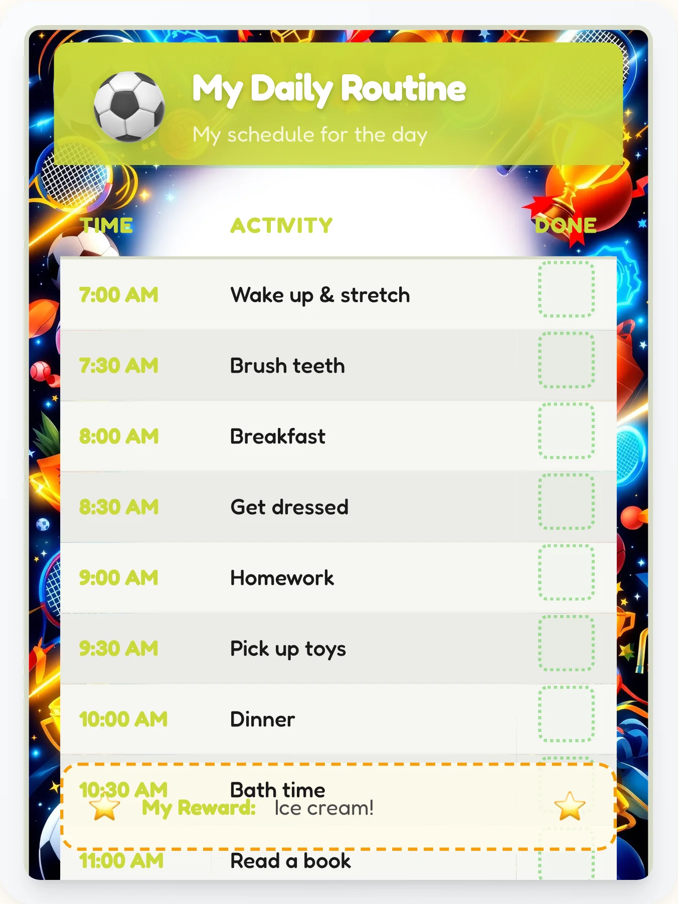 Hazy Sports Schedule Chart - printable sports chore chart