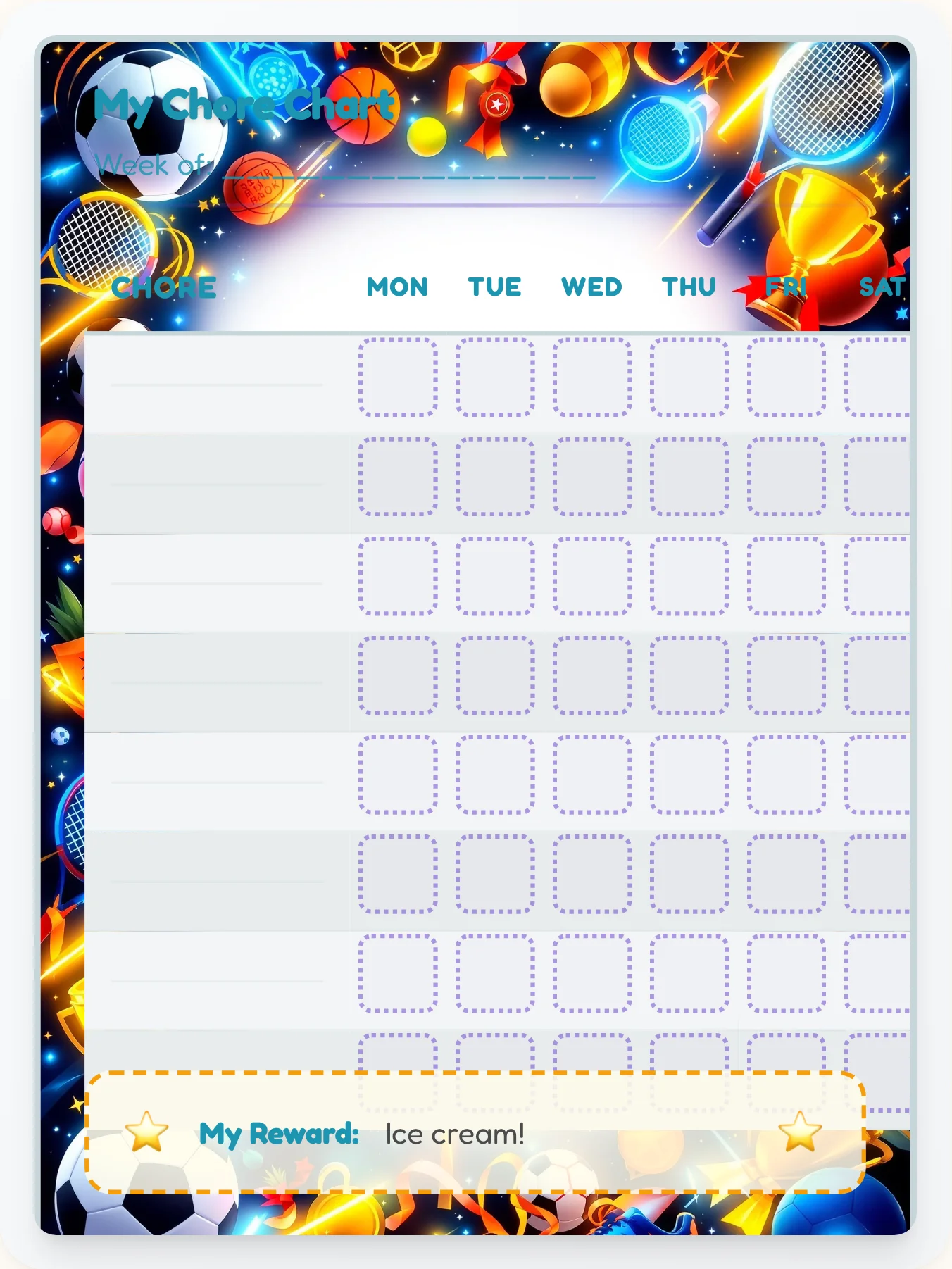 Harmony Sports DIY Chart - printable sports chore chart