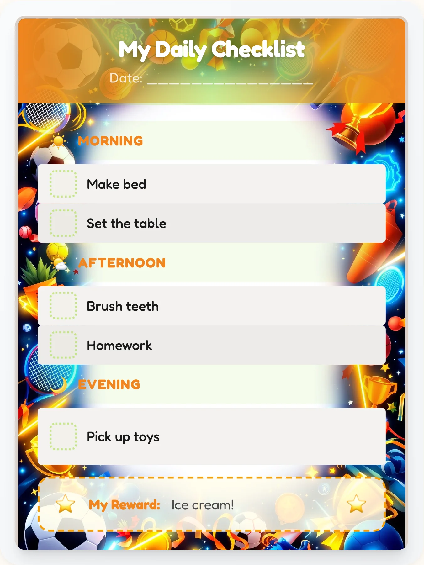 Fresh Sports Daily Planner - printable sports chore chart