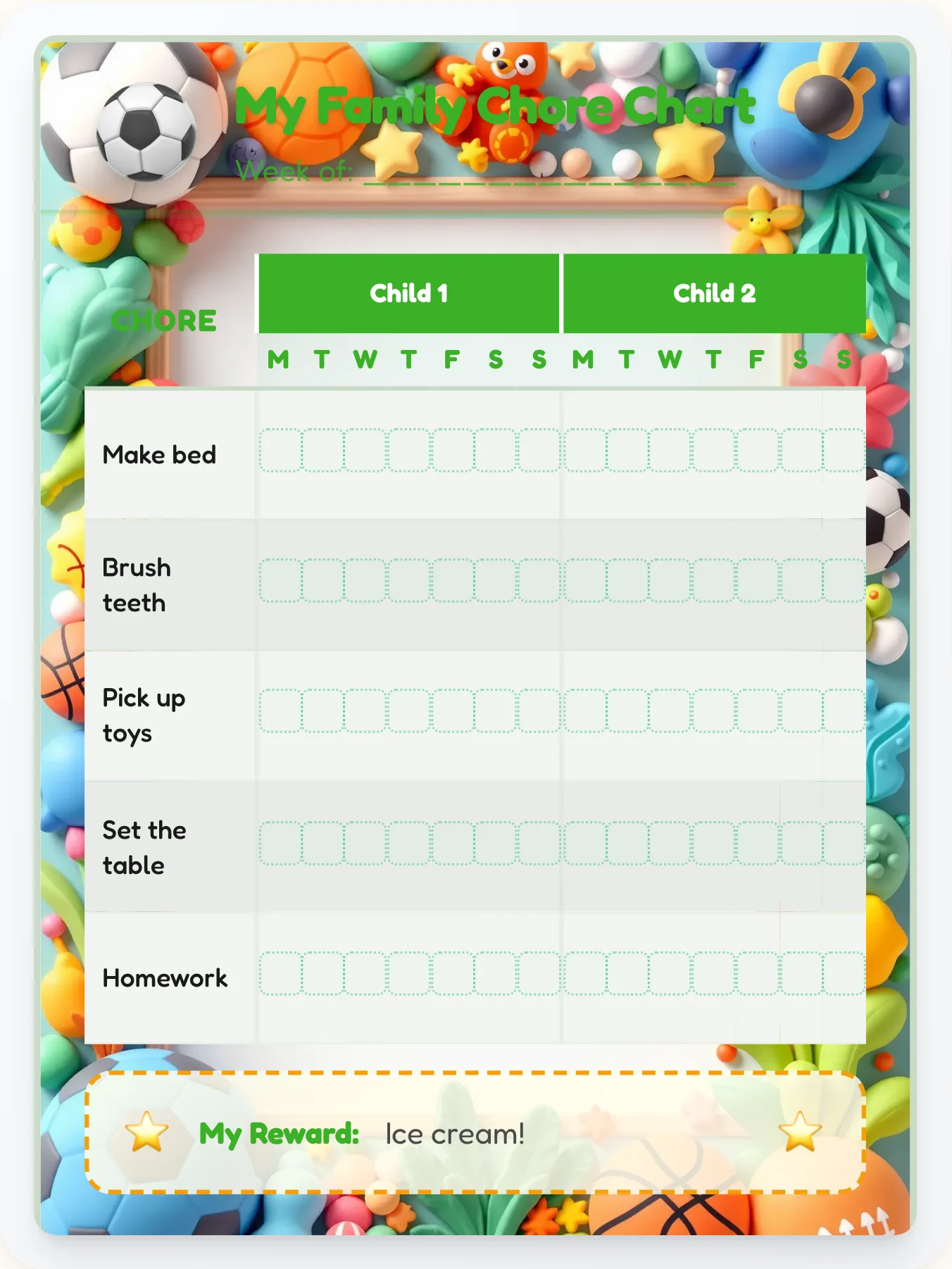 Sunny Sports Multi-Kid Tracker - printable sports chore chart