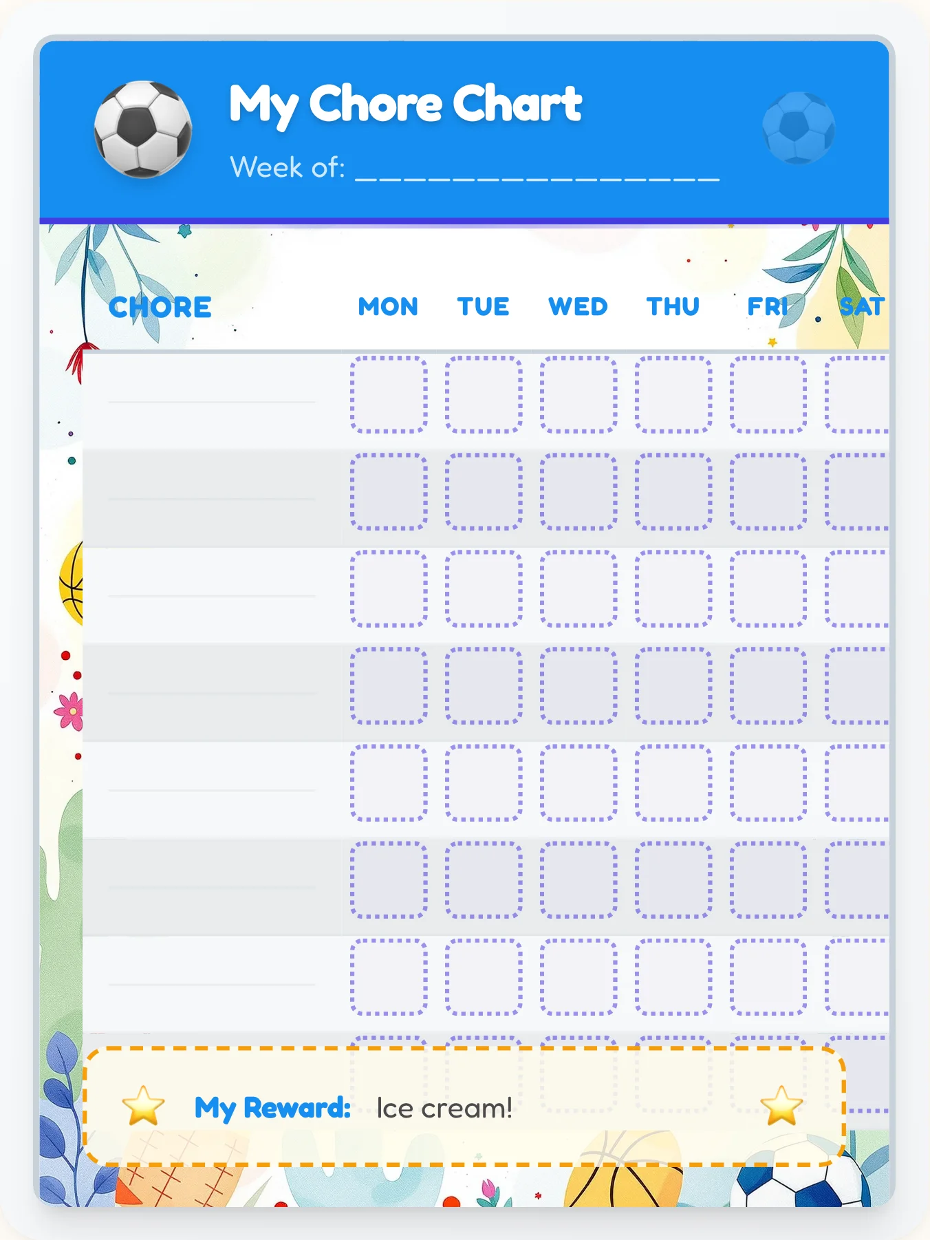 Joyful Sports DIY Chart - printable sports chore chart
