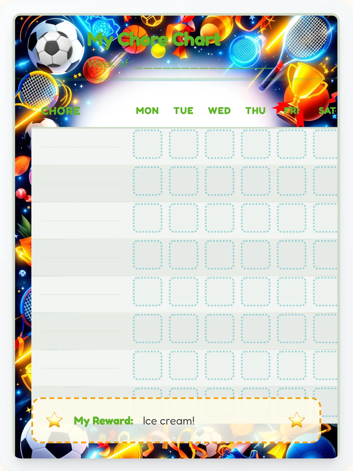 Radiant Sports Open Template - printable sports chore chart