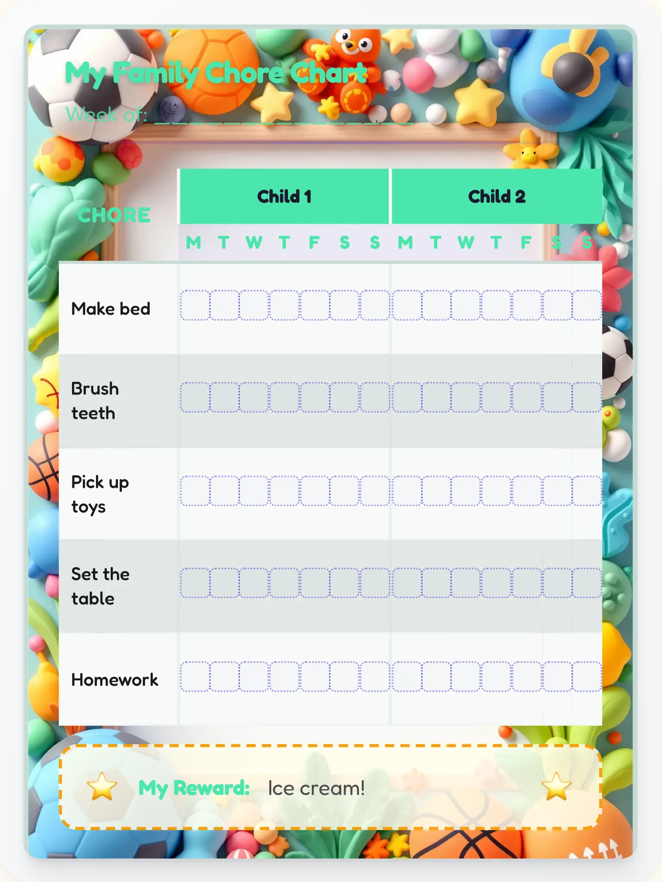 Dainty Sports Team Chart - printable sports chore chart