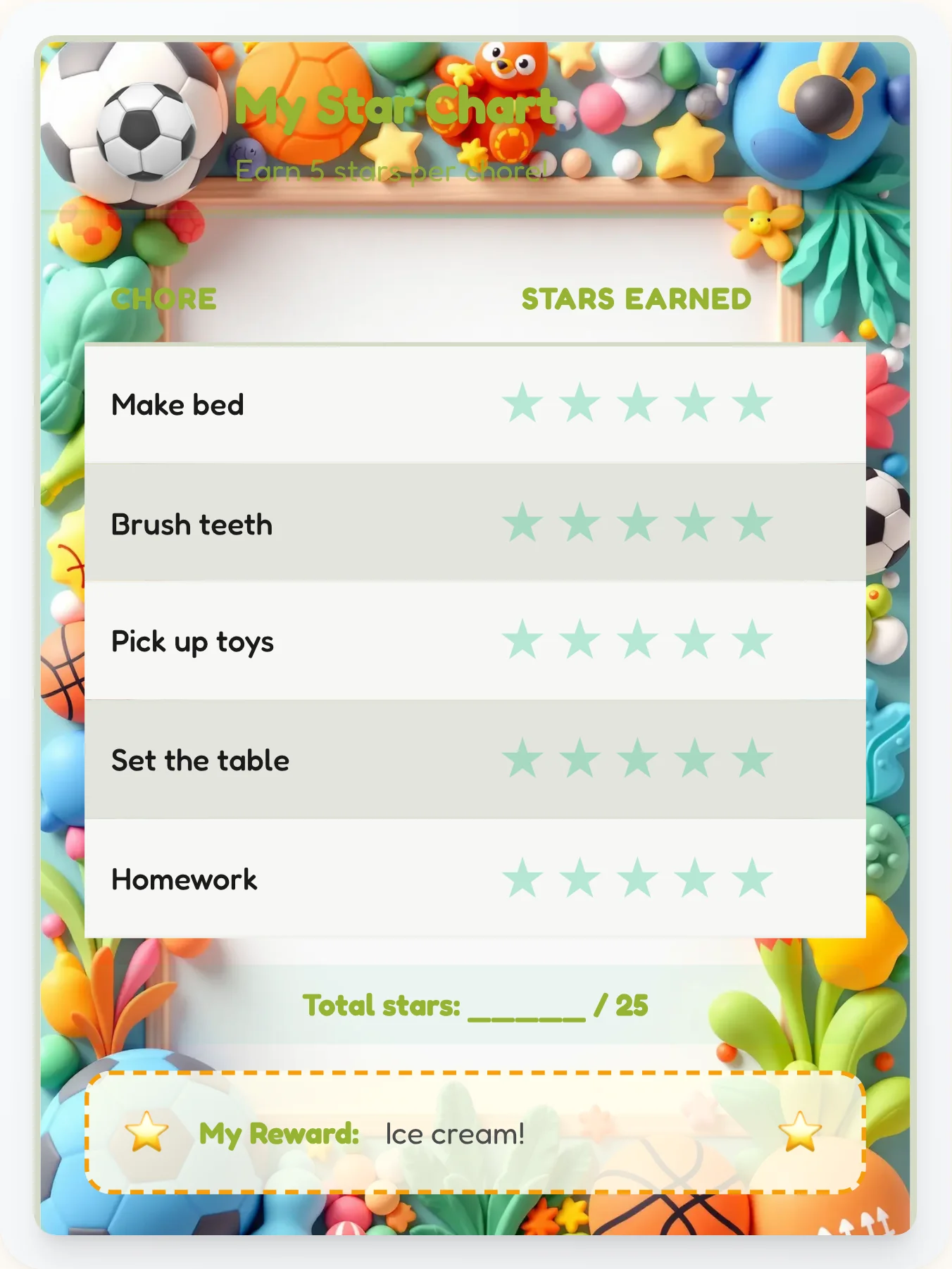Noble Sports Star Tracker - printable sports chore chart