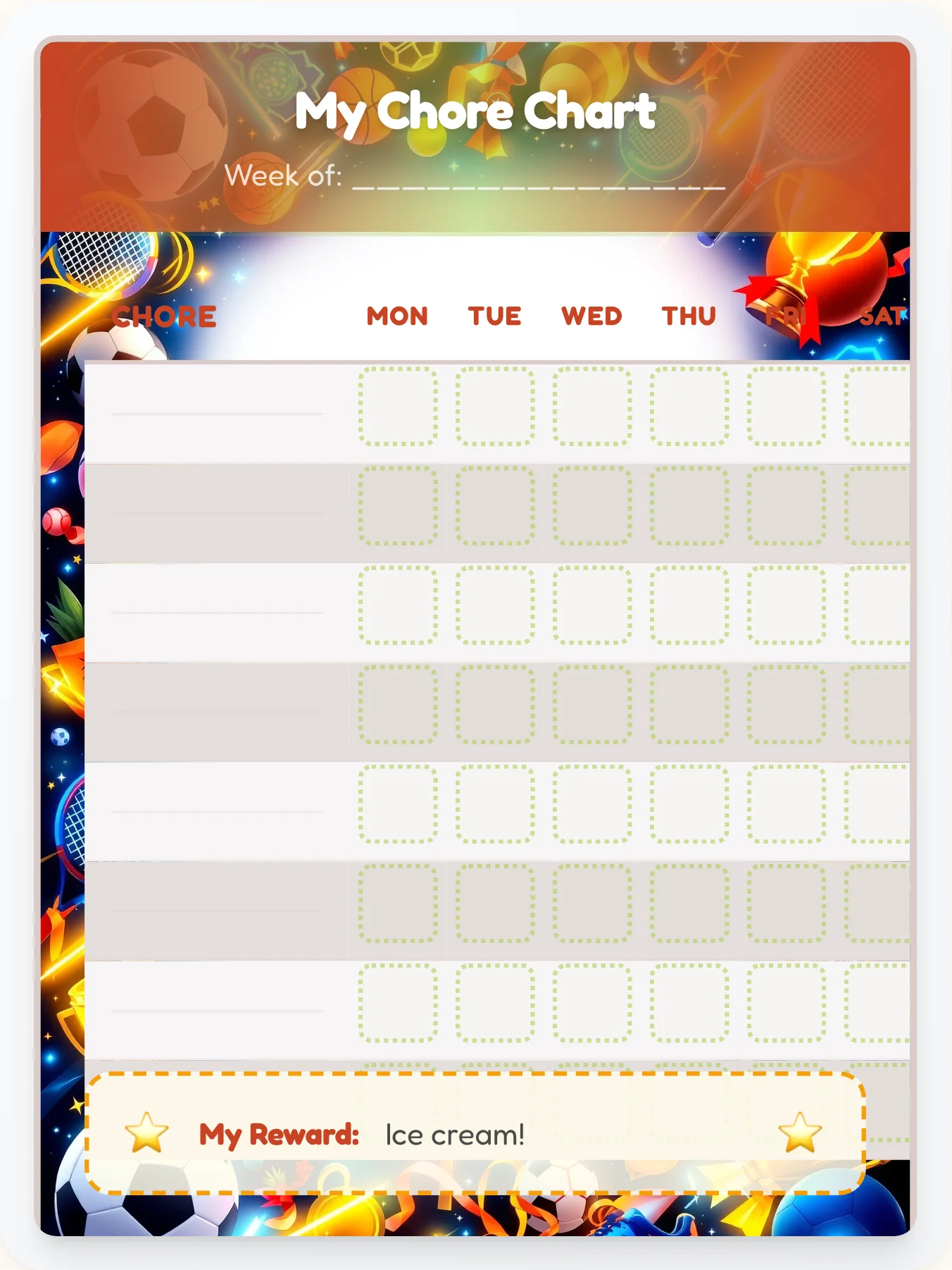 Cozy Sports Free Form - printable sports chore chart
