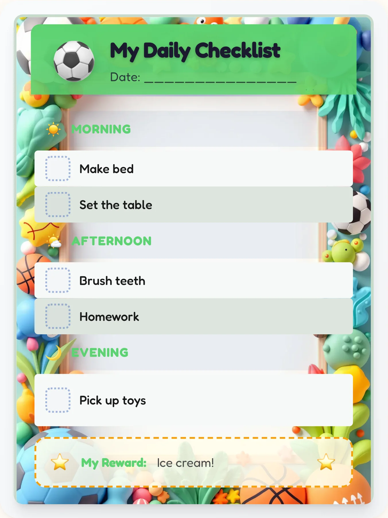 Hazy Sports Day Tracker - printable sports chore chart