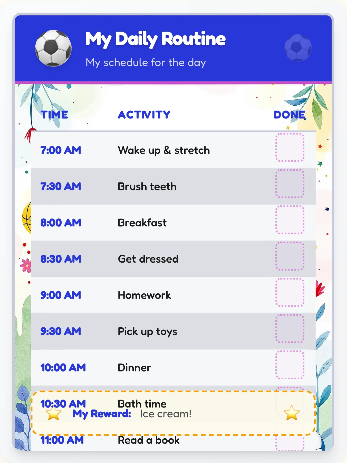 Natural Sports Time Planner — Free Printable Routine Schedule Template - printable sports chore chart