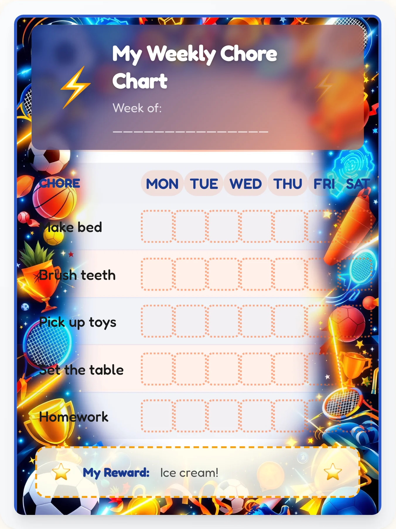 Stadium Lights Chore Chart - printable sports chore chart
