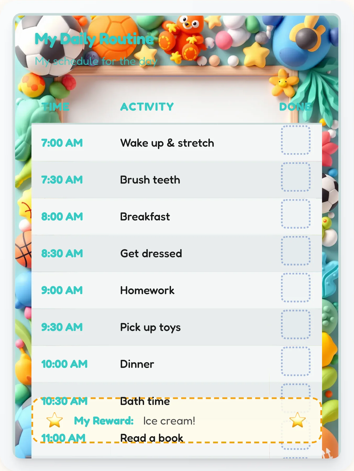 Gentle Sports Schedule Chart - printable sports chore chart