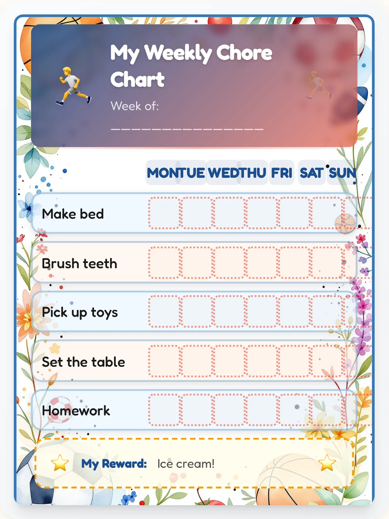 Field Day Chronicles Chore Chart - printable sports chore chart