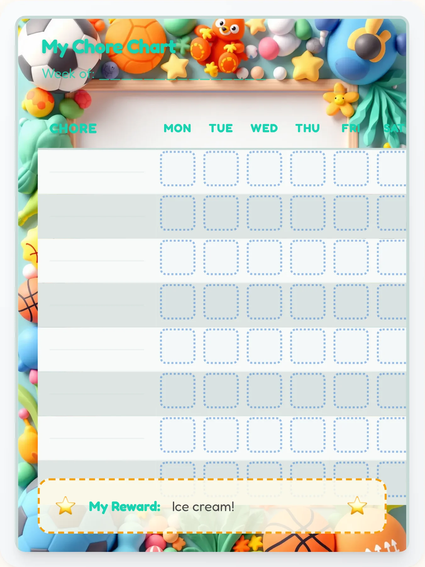 Funky Sports Open Template - printable sports chore chart