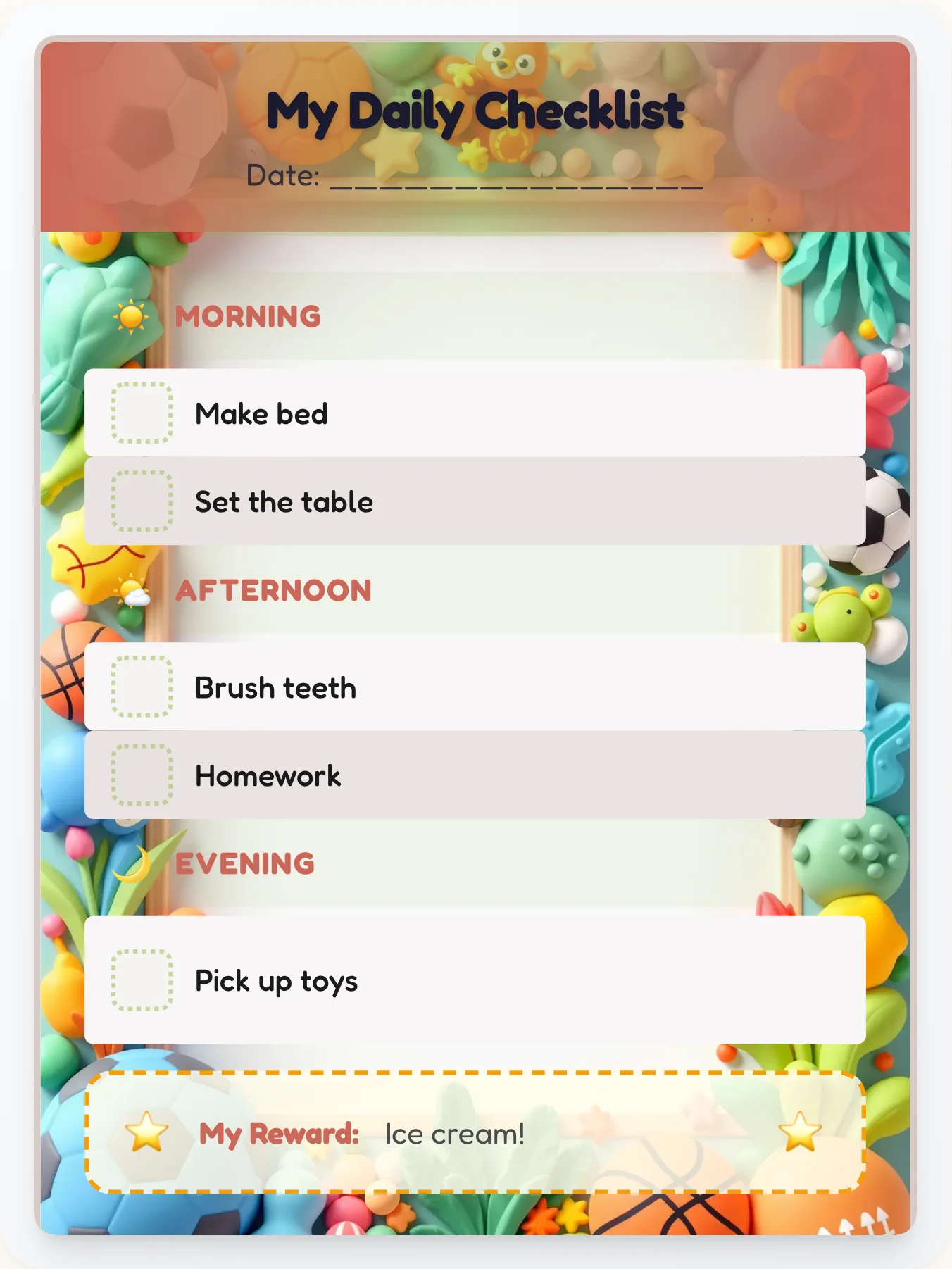 Bright Sports Checklist - printable sports chore chart