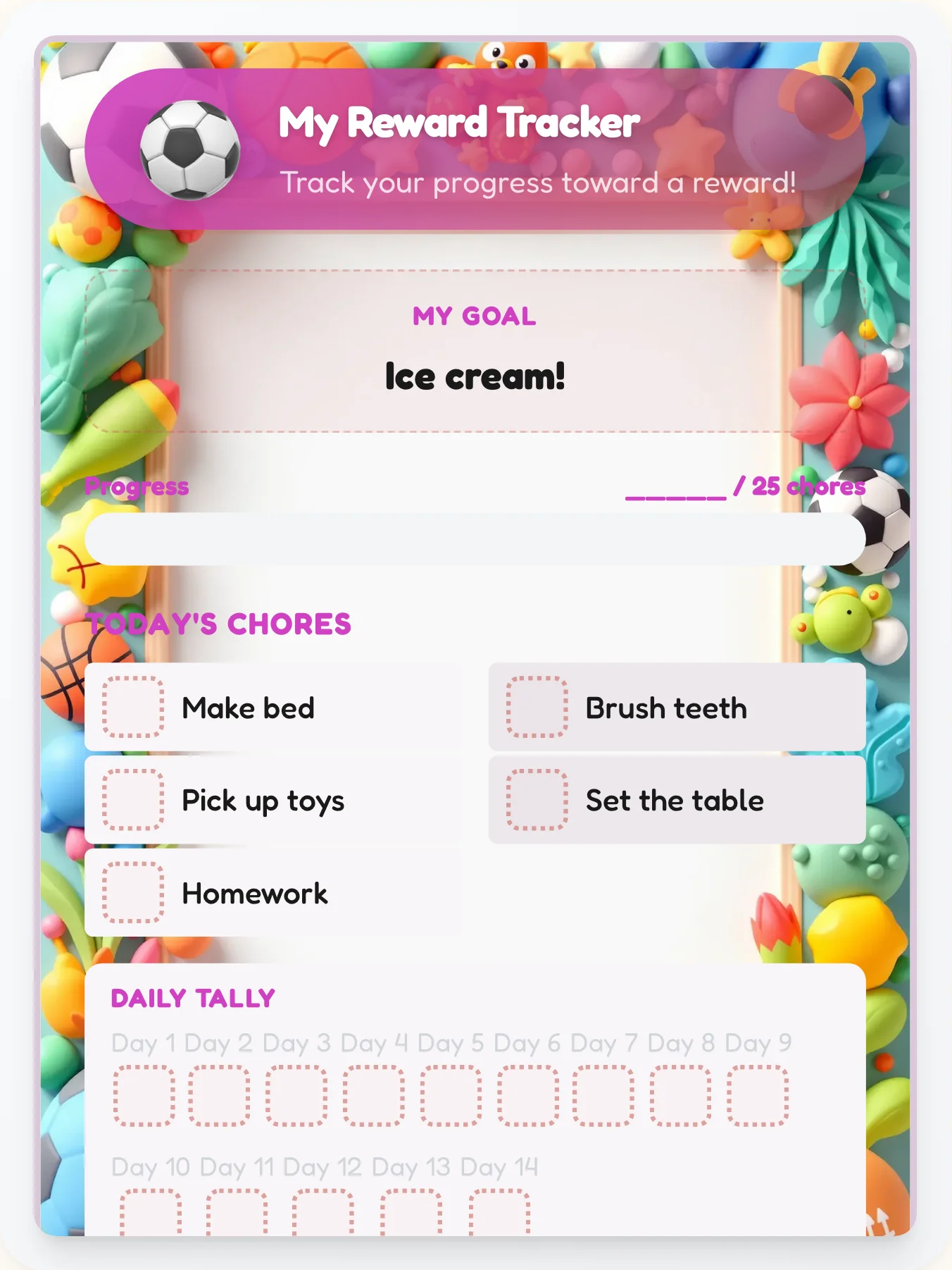 Airy Sports Points Tracker - printable sports chore chart