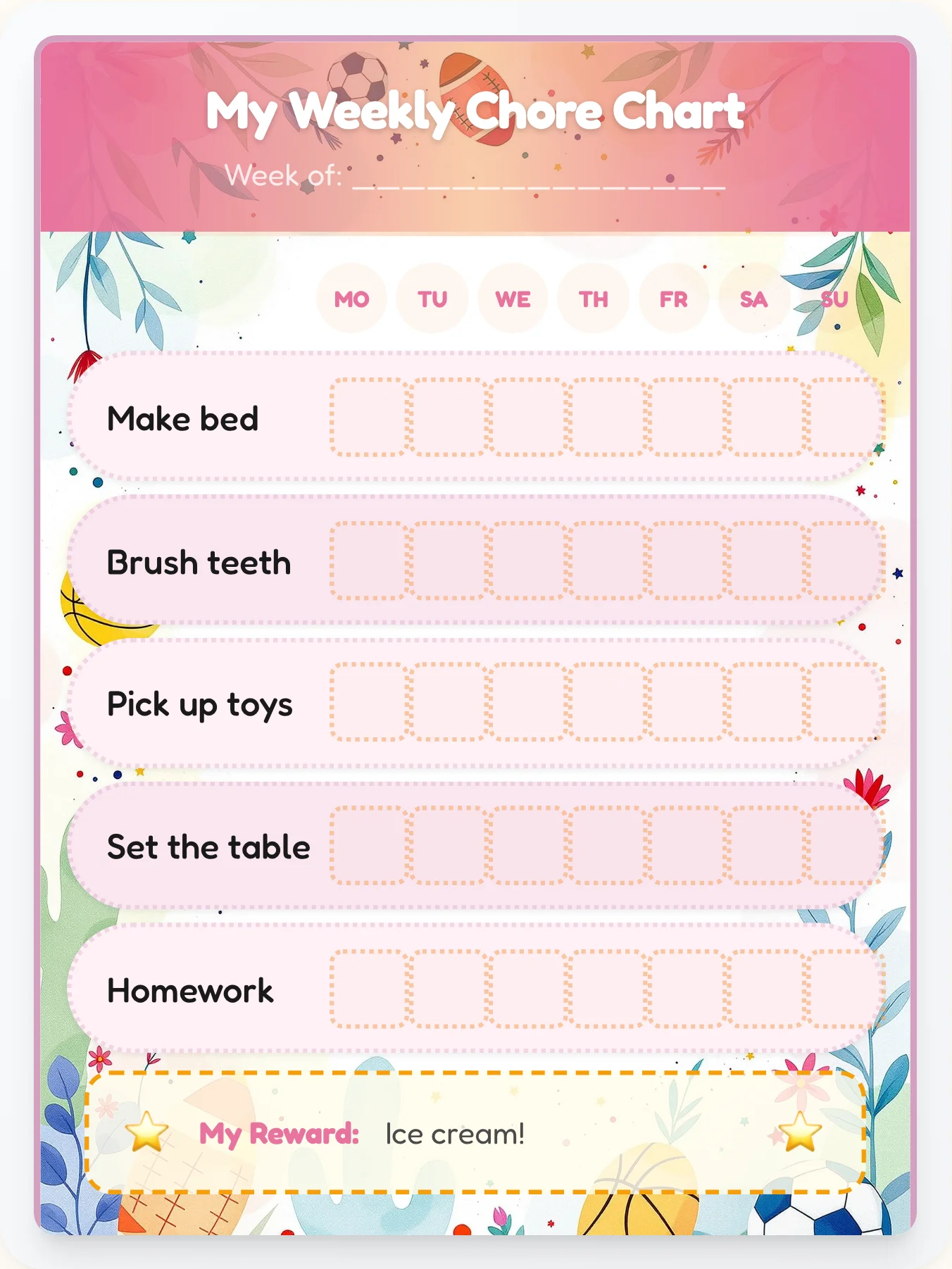 Sunset Rally Chore Chart - printable sports chore chart