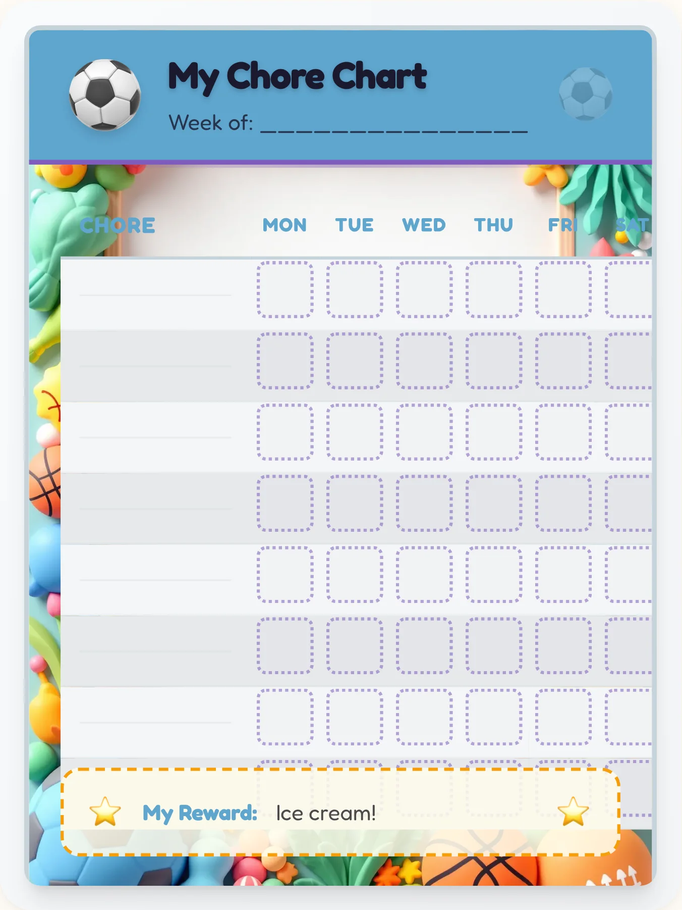 Joyful Sports Blank Canvas - printable sports chore chart