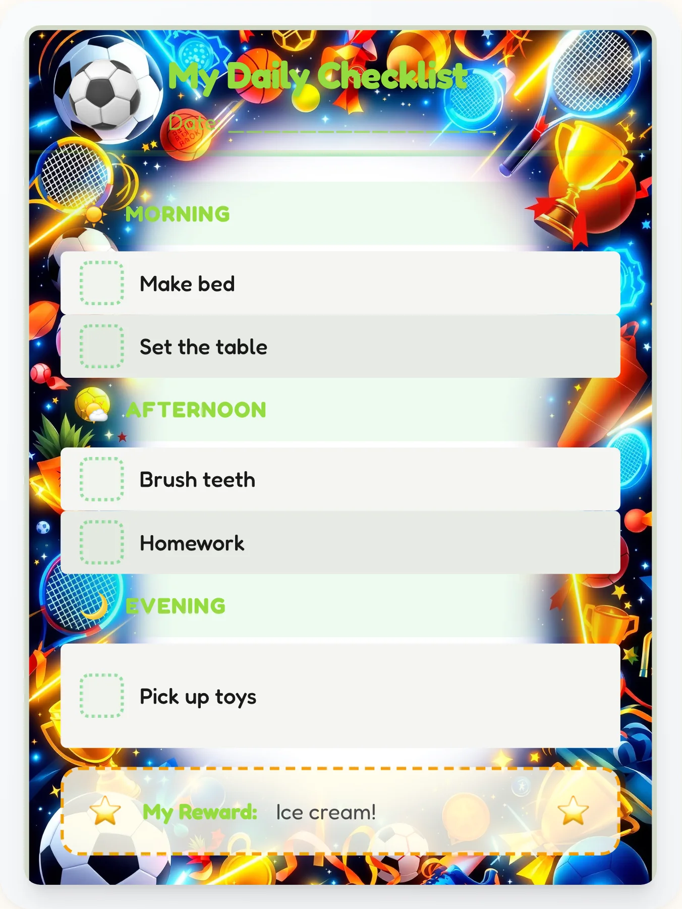 Playful Sports To-Do Chart - printable sports chore chart