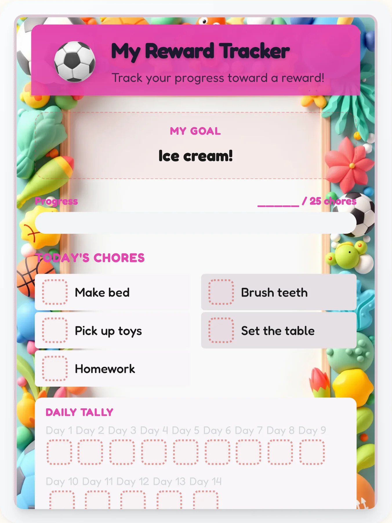 Calm Sports Achievement Board - printable sports chore chart