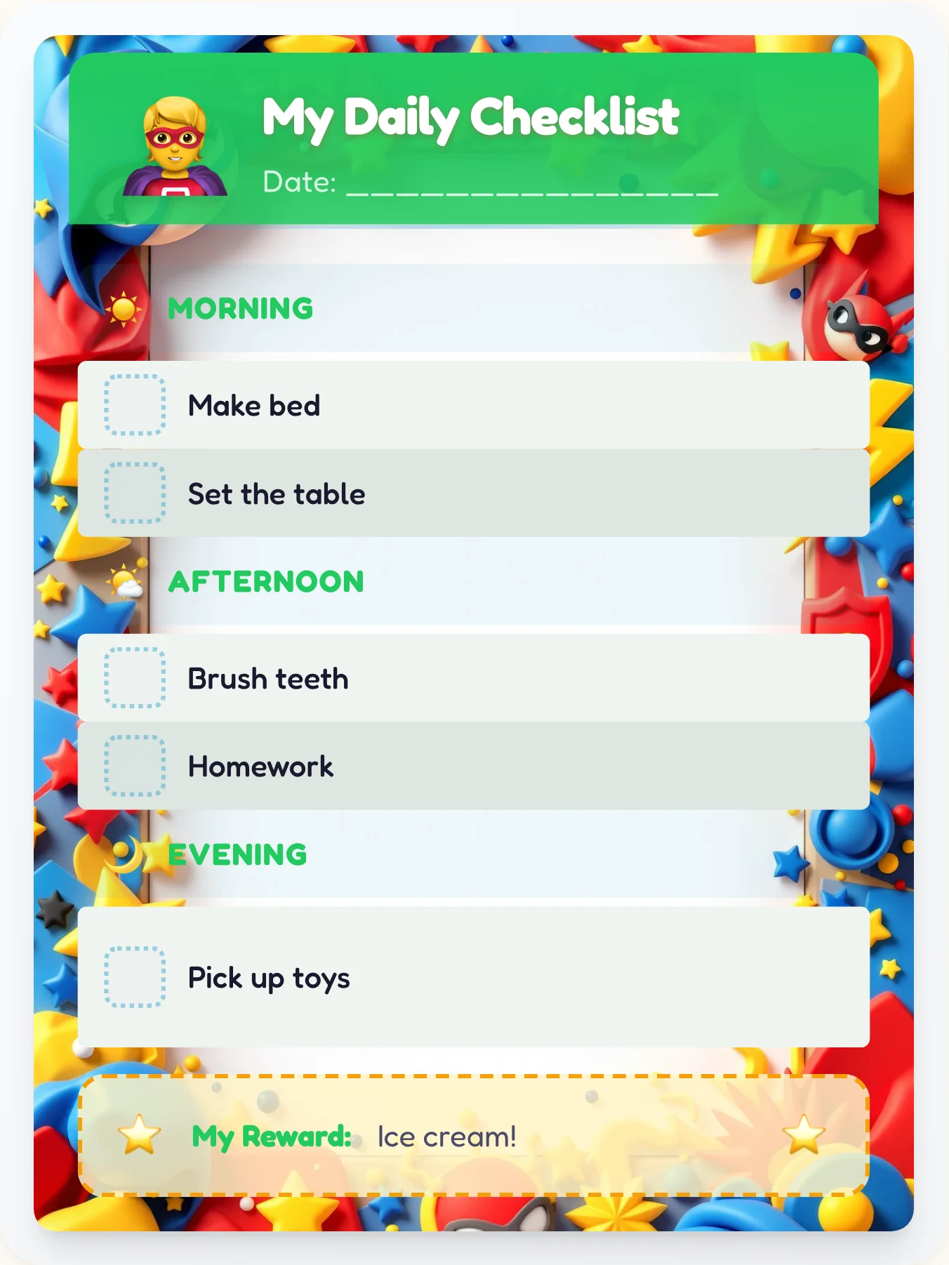 Hazy Superhero Day Tracker - printable superhero chore chart