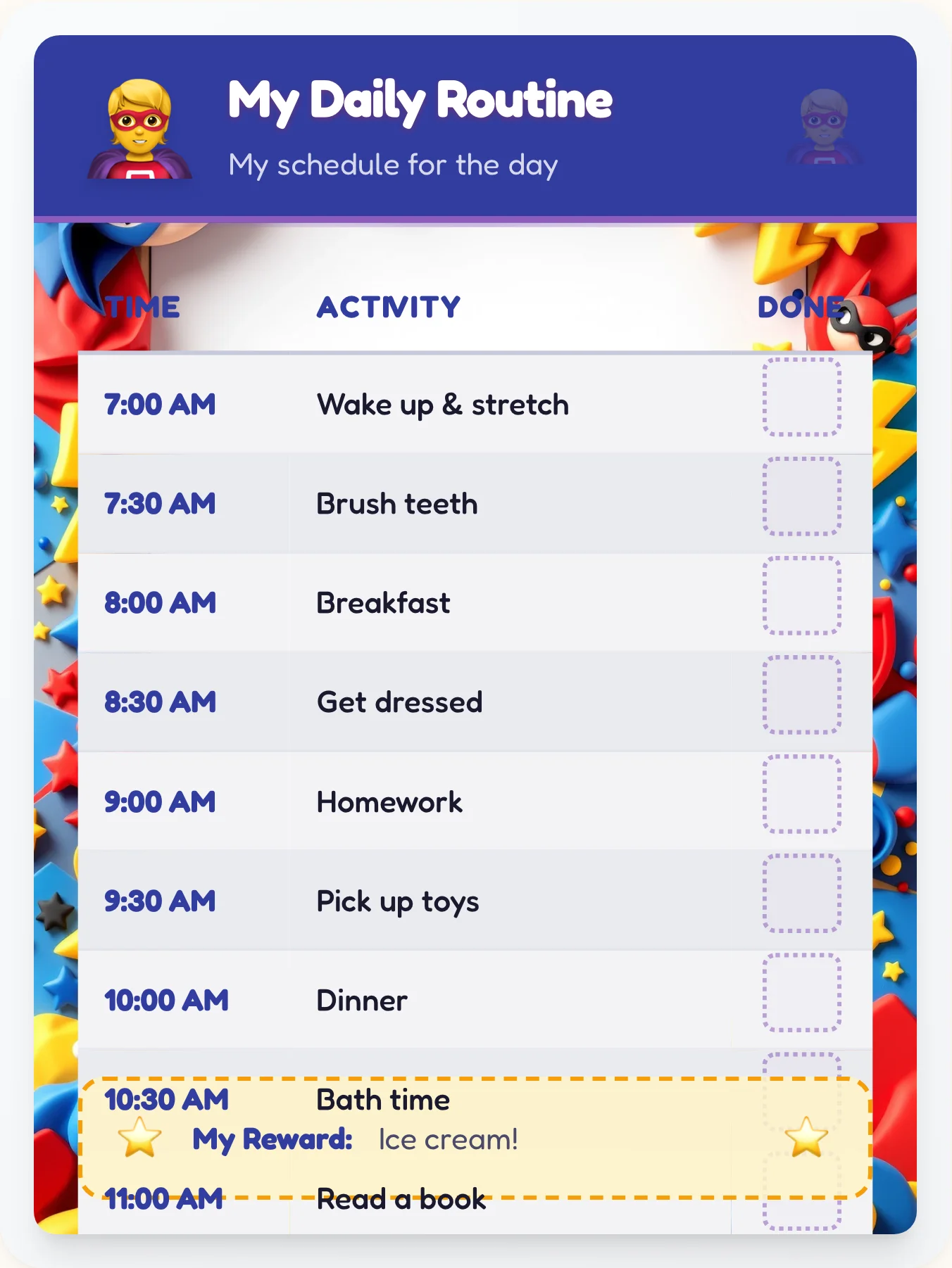 Natural Superhero Routine Board - printable superhero chore chart
