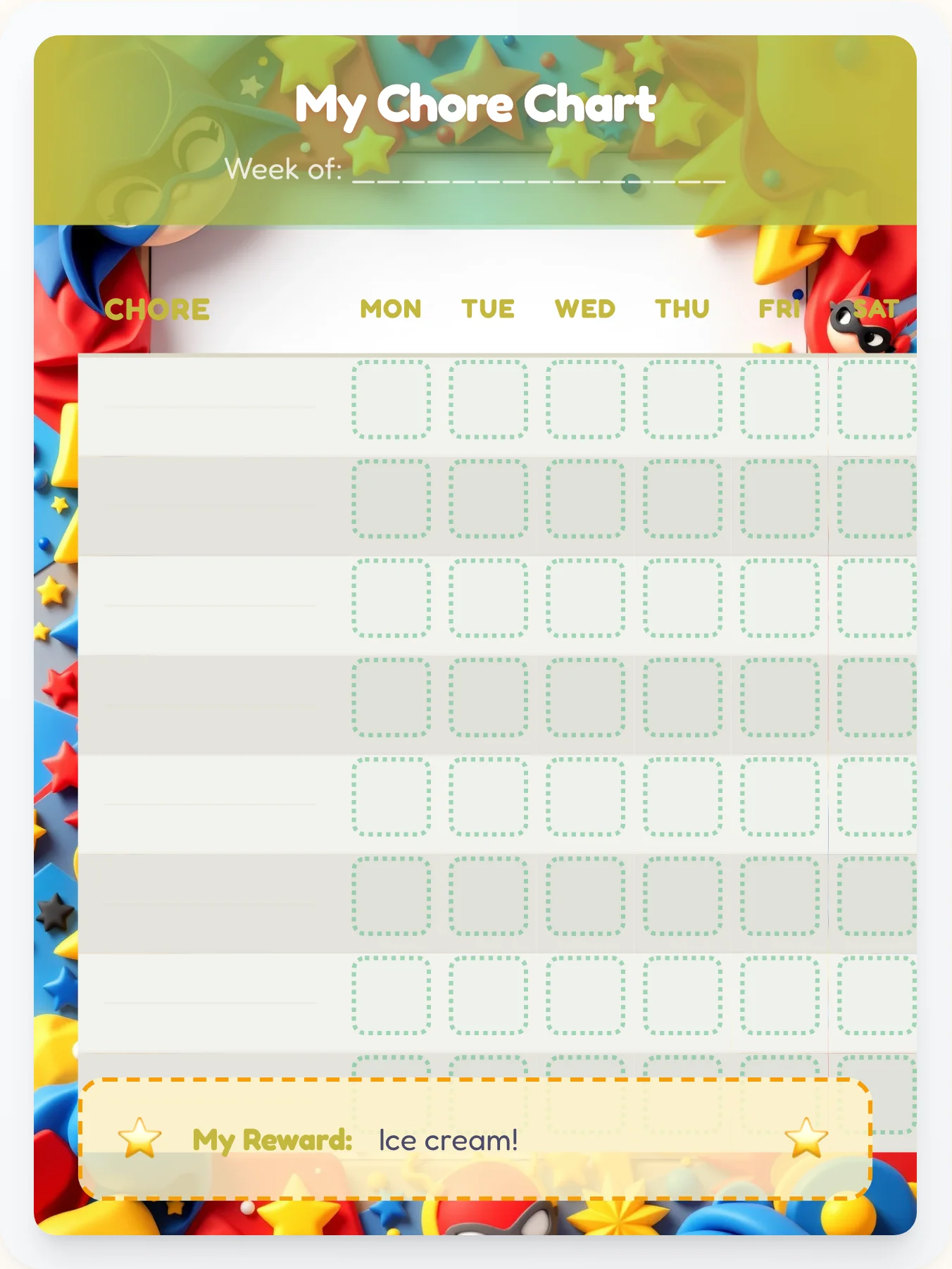 Jolly Superhero Blank Canvas - printable superhero chore chart