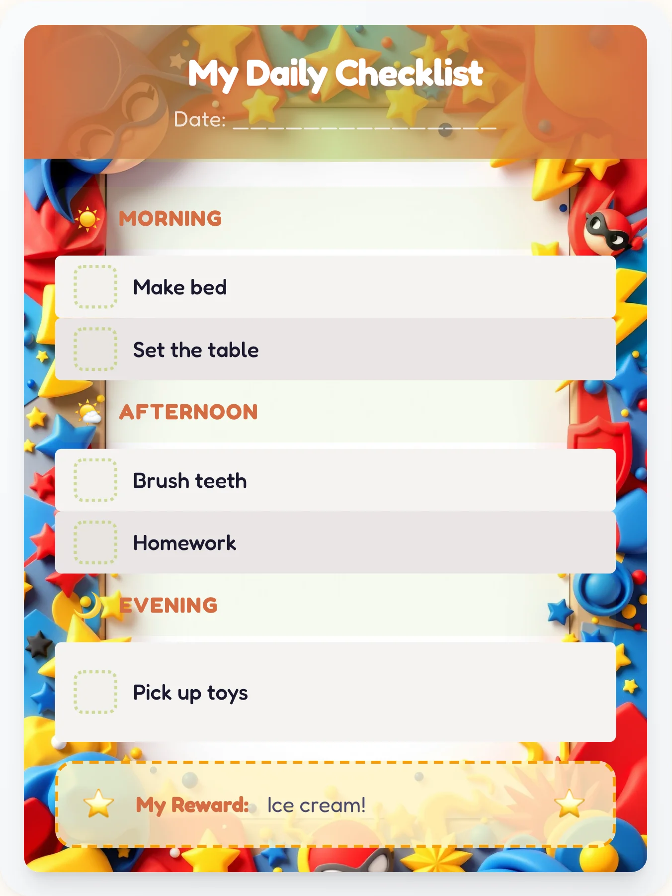 Dreamy Superhero Day Tracker - printable superhero chore chart