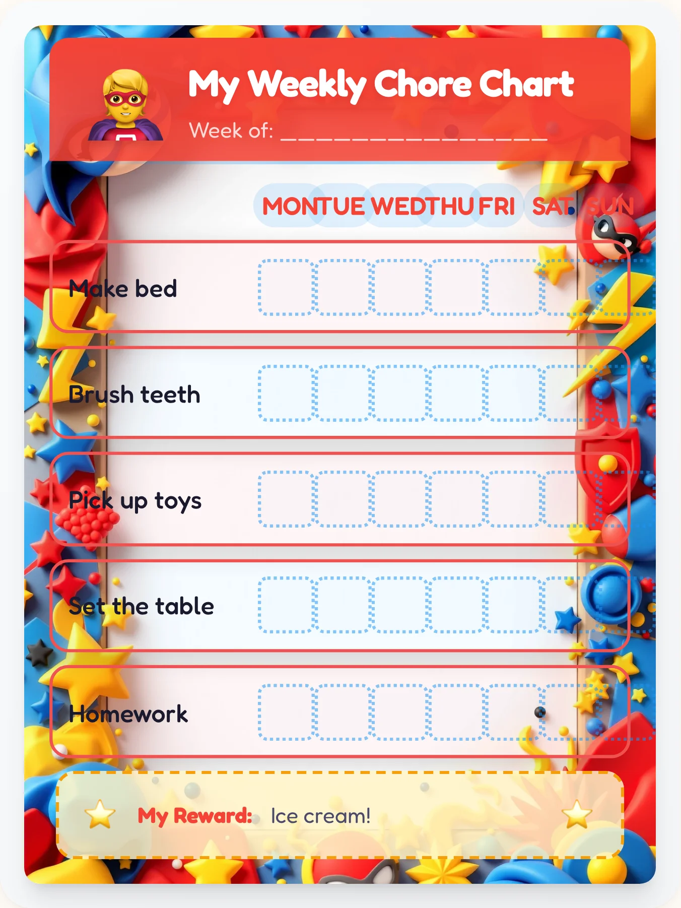 Comic Cutout Chore Chart - printable superhero chore chart