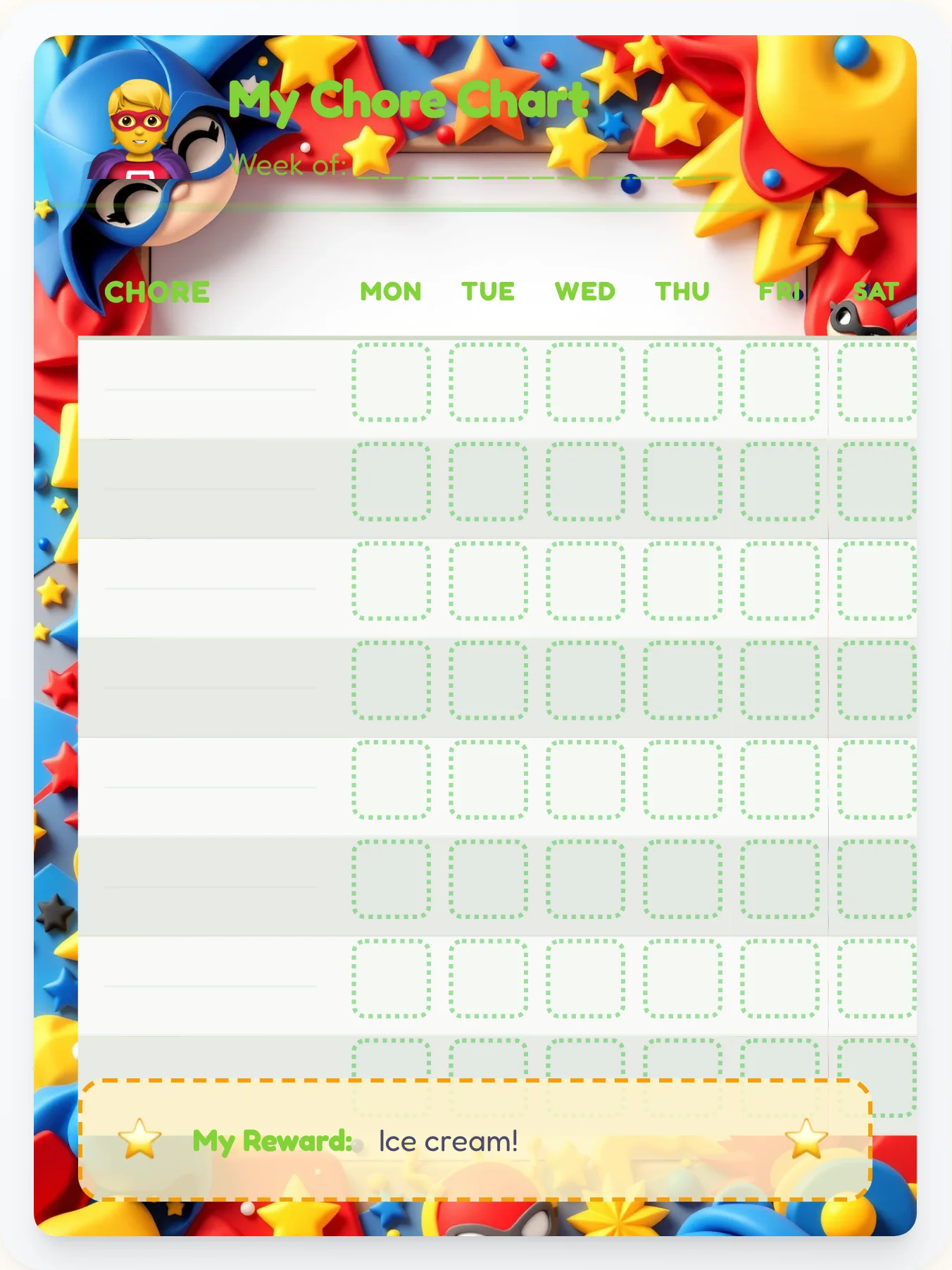 Quiet Superhero Open Template - printable superhero chore chart