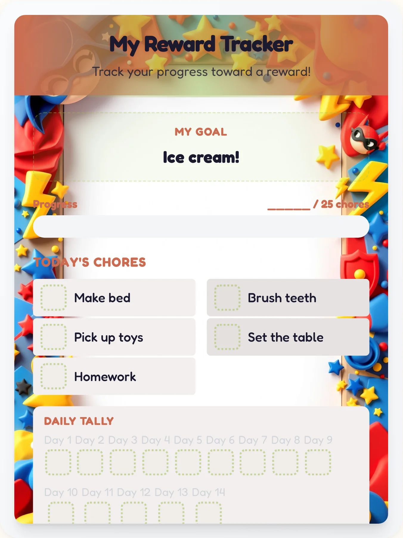 Cozy Superhero Prize Chart - printable superhero chore chart