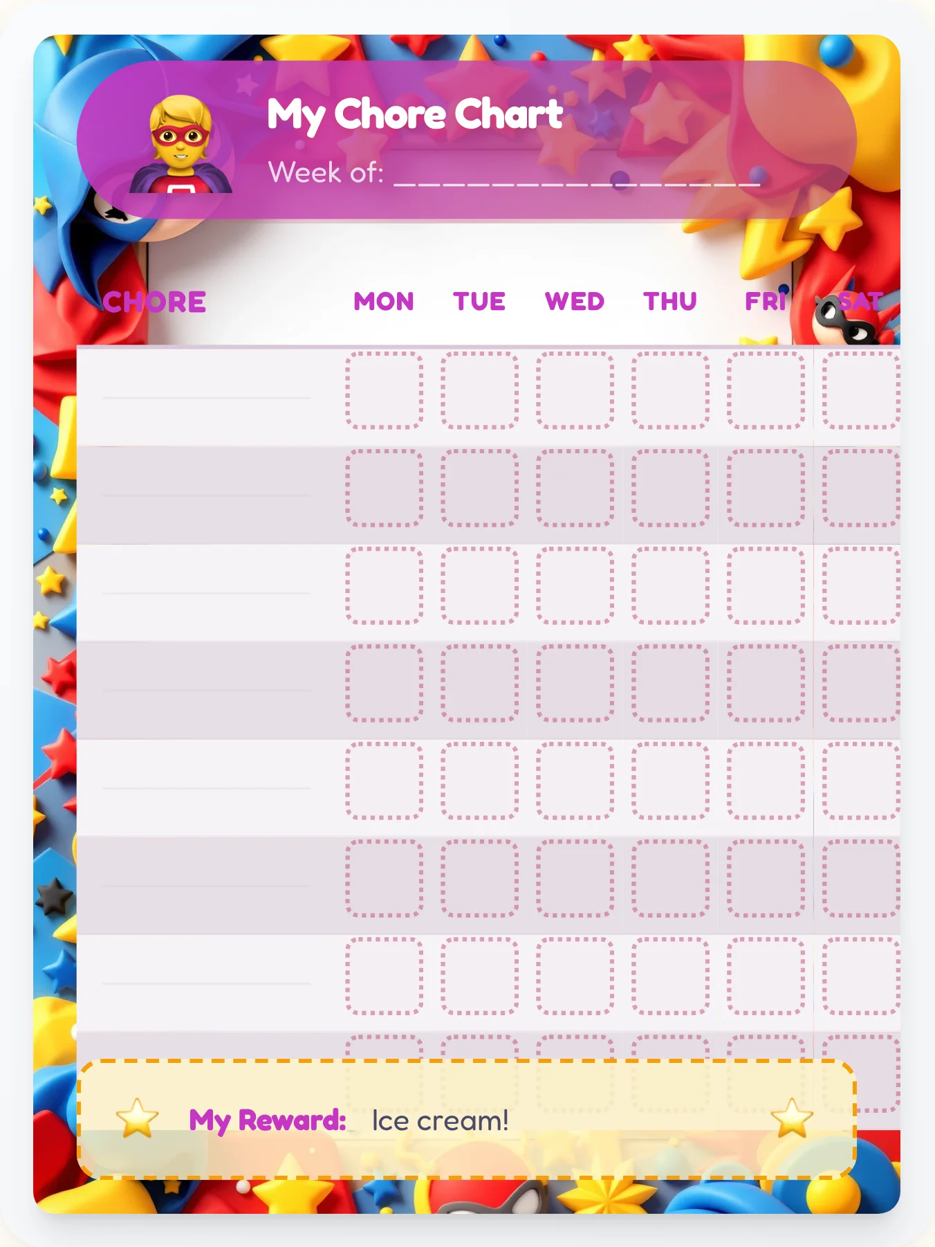 Whimsical Superhero Custom Chart - printable superhero chore chart