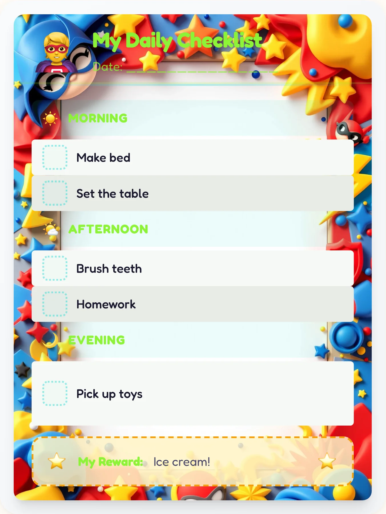 Quiet Superhero To-Do Chart - printable superhero chore chart