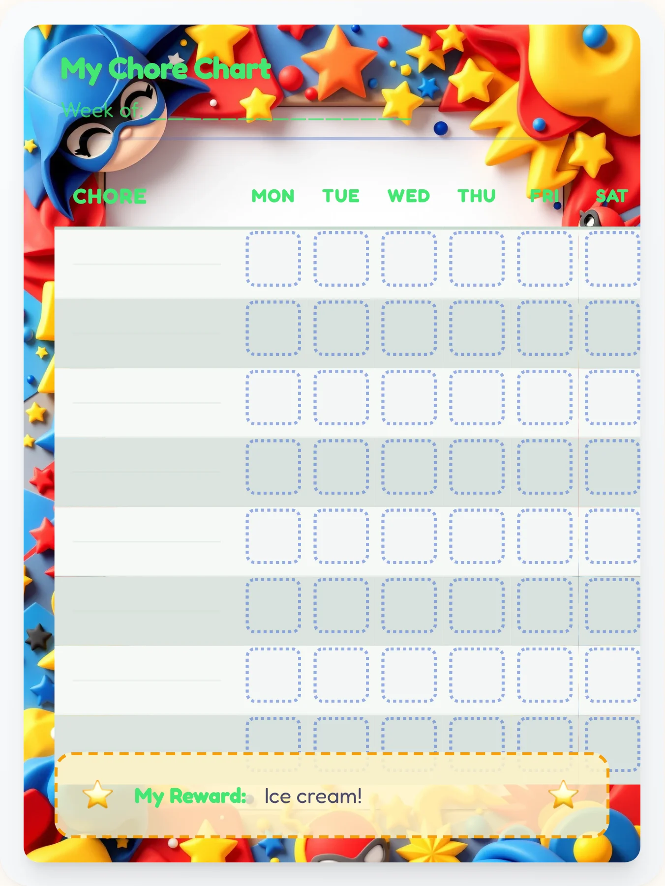 Zen Superhero DIY Chart - printable superhero chore chart