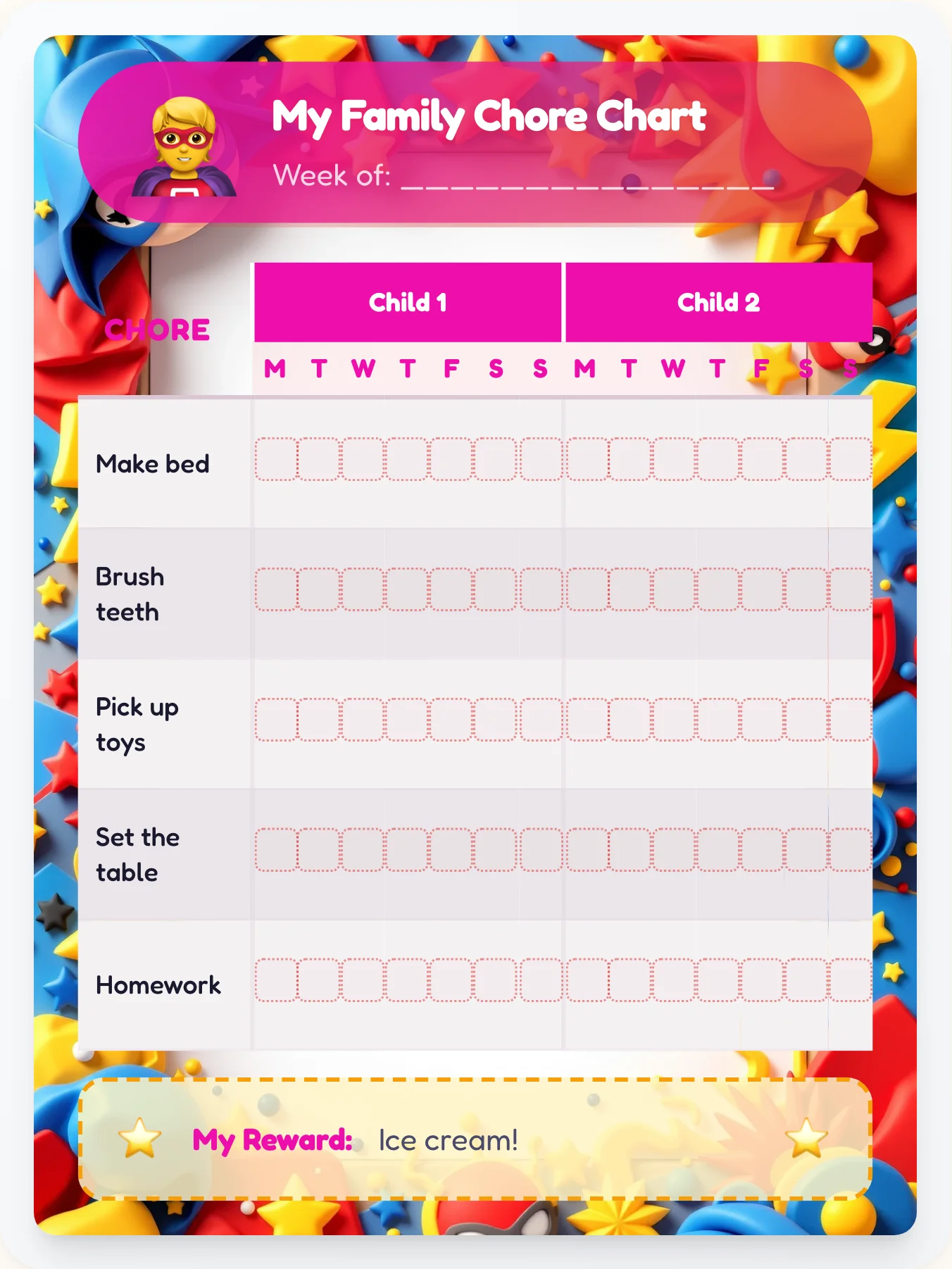 Bold Superhero Team Chart - printable superhero chore chart