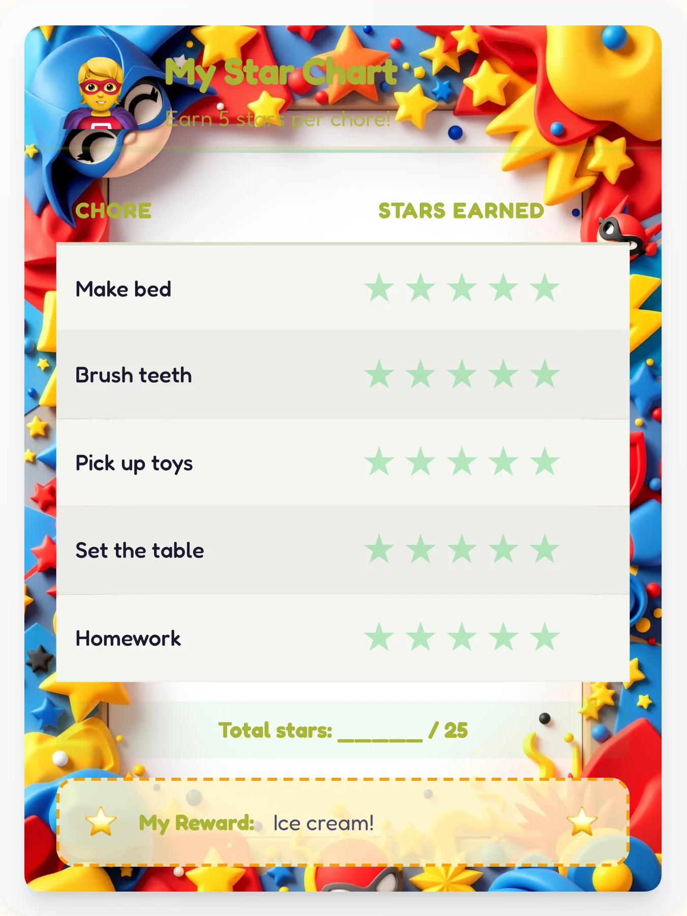 Misty Superhero Star Chart - printable superhero chore chart