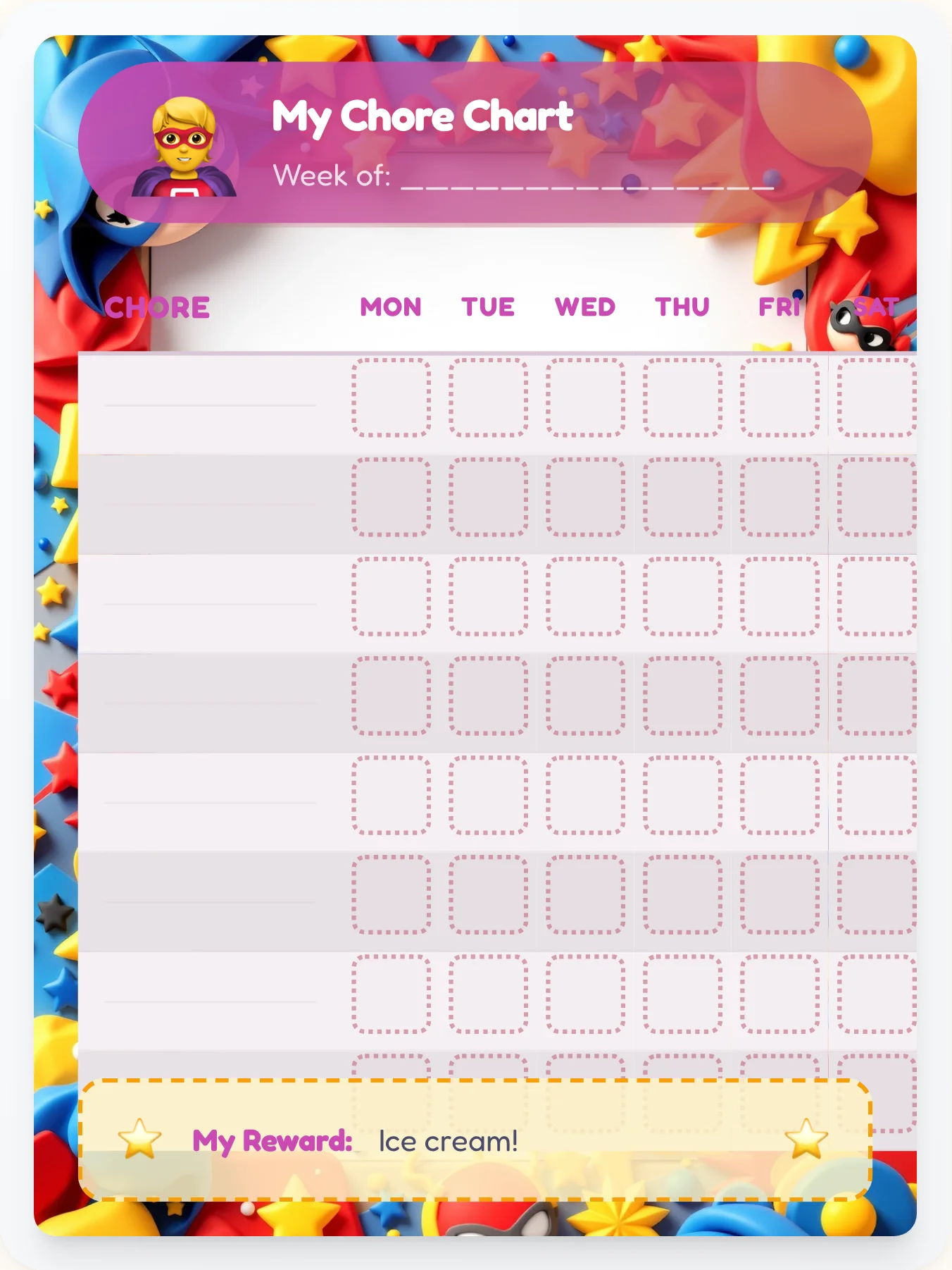 Airy Superhero Blank Canvas - printable superhero chore chart