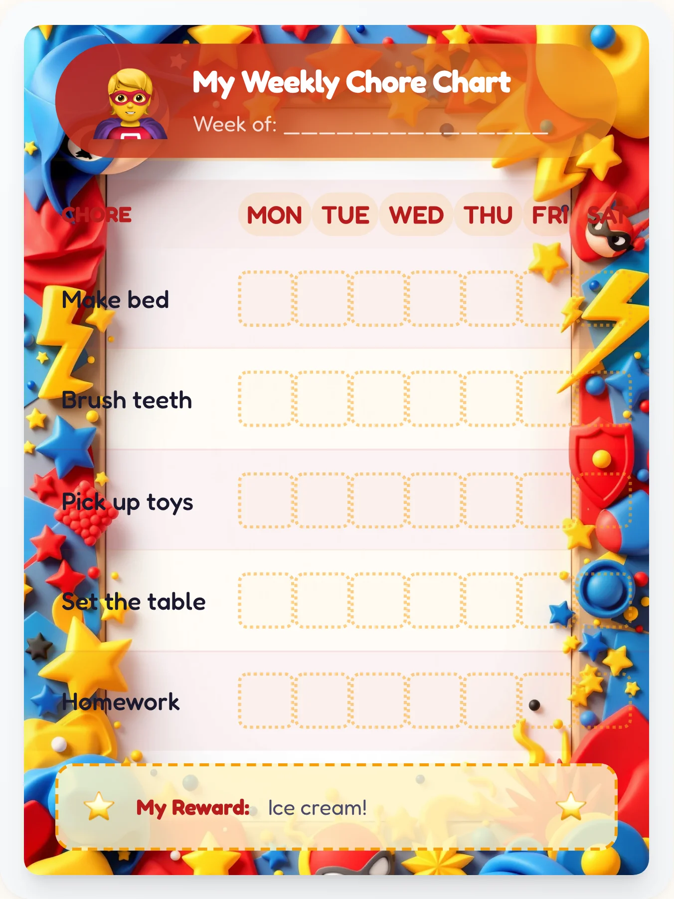 Power Surge Chore Chart - printable superhero chore chart
