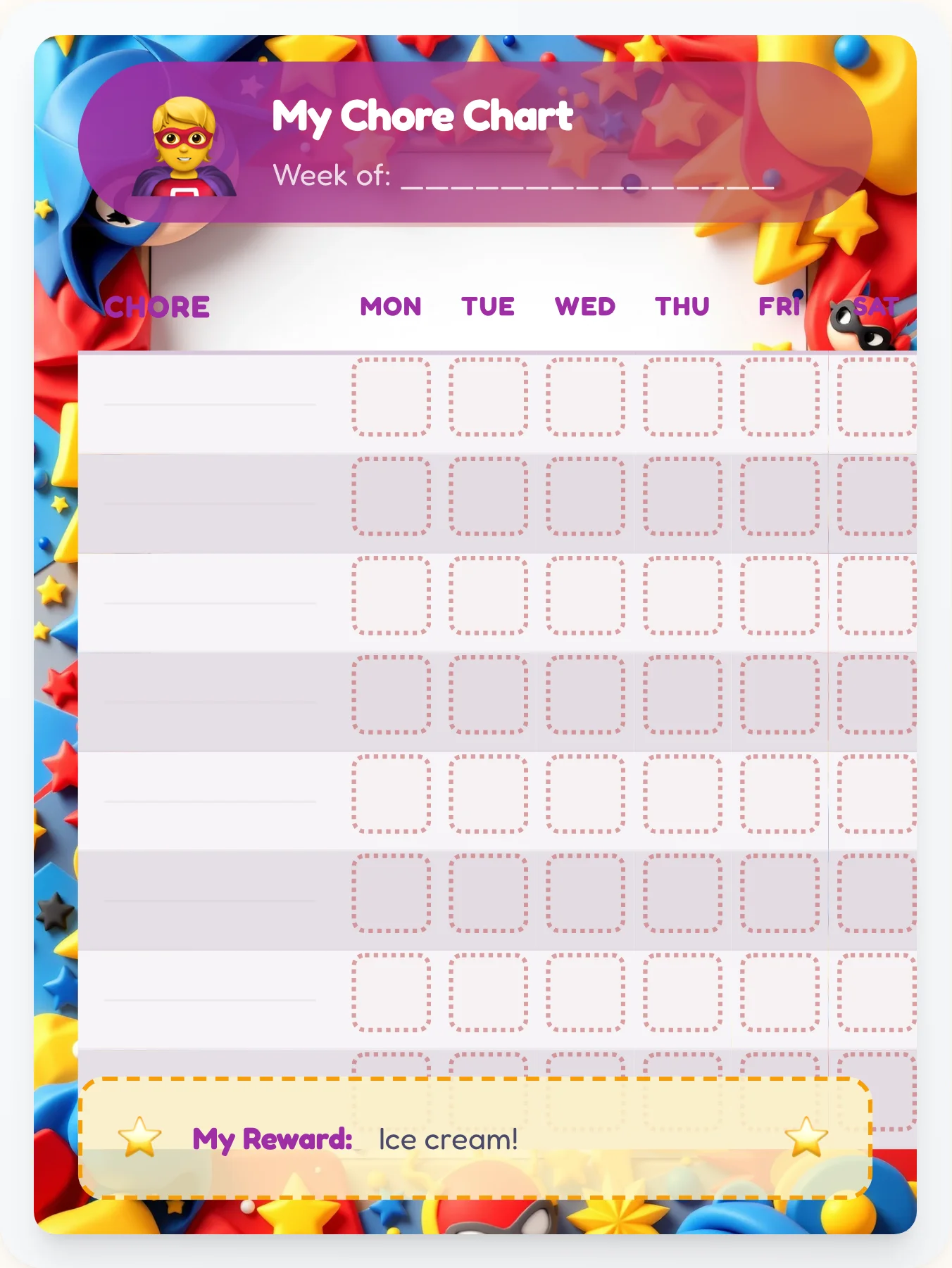 Whimsical Superhero Custom Chart - printable superhero chore chart
