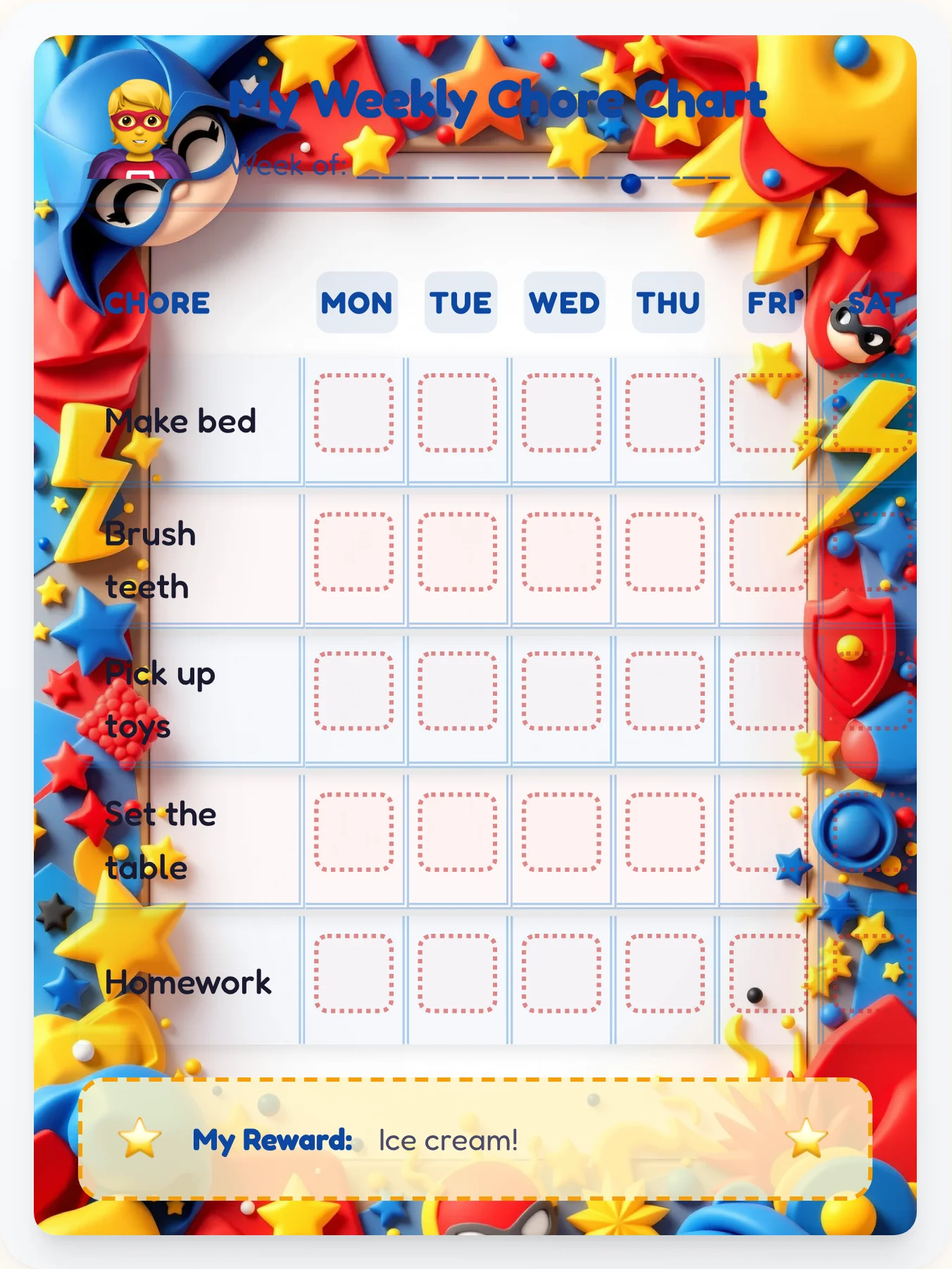 Heroic Ink Chore Chart - printable superhero chore chart