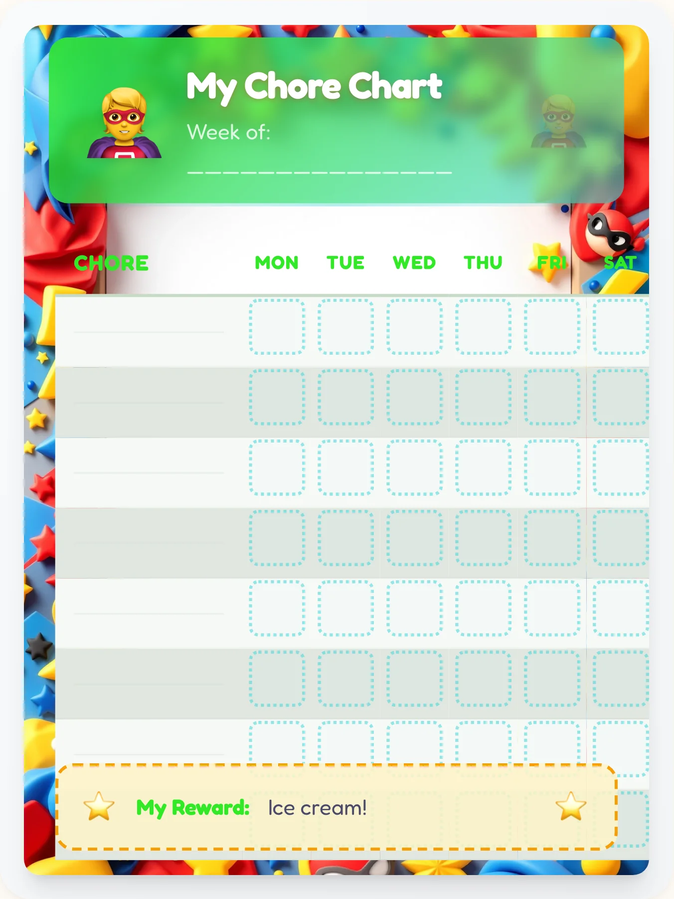 Tender Superhero Open Template - printable superhero chore chart