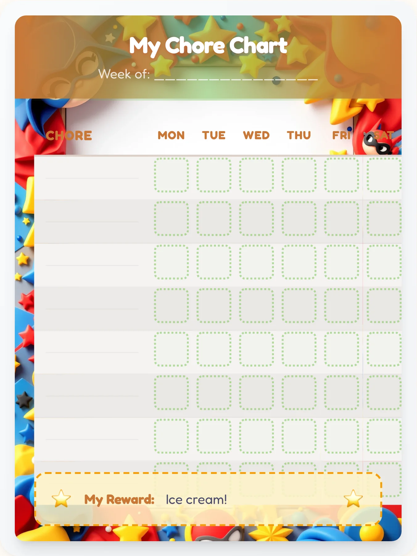 Fresh Superhero Custom Chart - printable superhero chore chart
